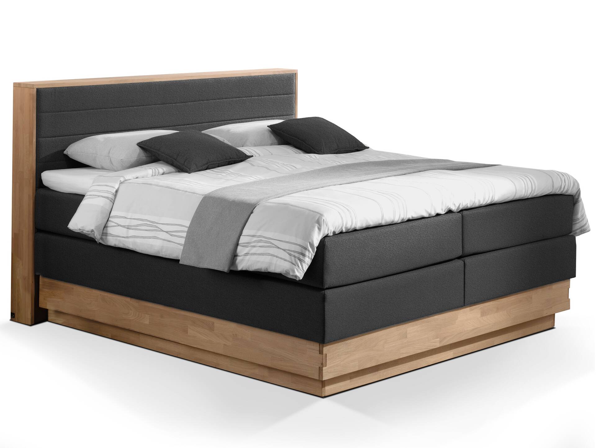 MENOTA Boxspringbett mit Bettkasten, massivem Holzrahmen und Stoffbezug 