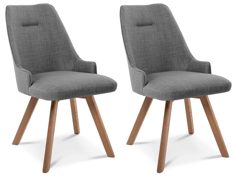 MIRINDA 2er SET Schalenstühle, Gestell Massivholz ohne Drehfunktion | Stoff | grau