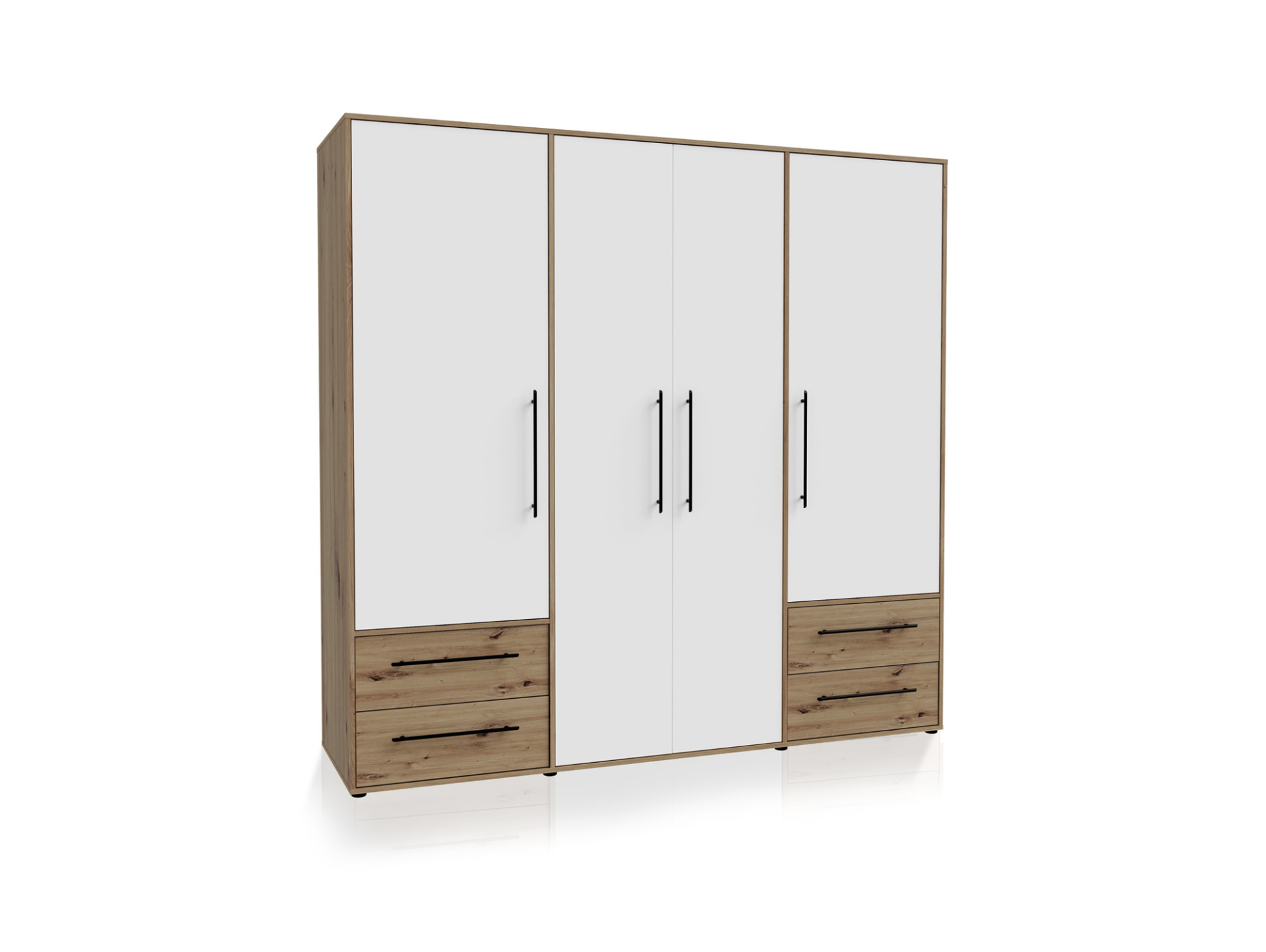 MANIKO Kleiderschrank, Material Dekorspanplatte 4-türig | Artisan eichefarbig / weiss
