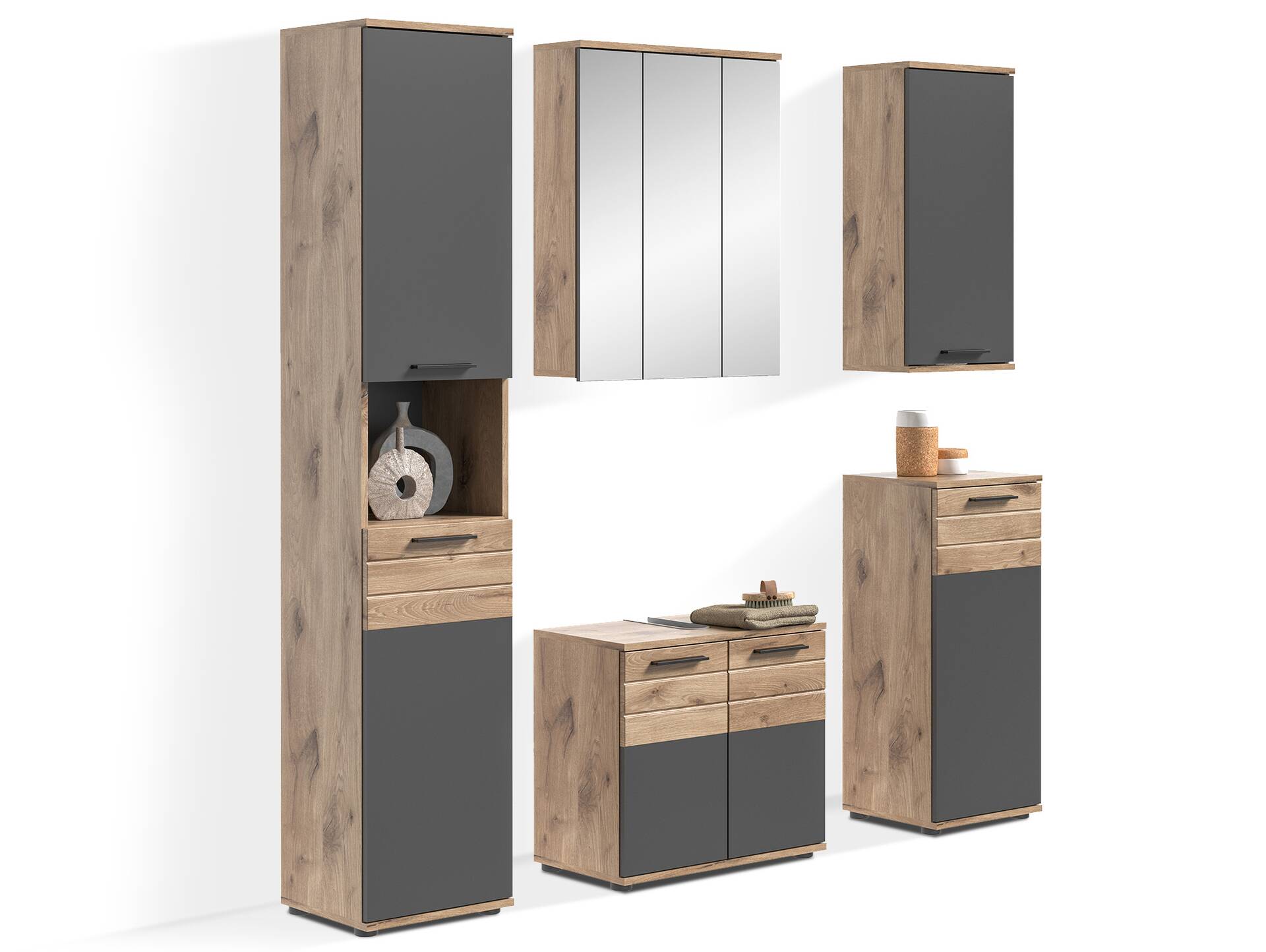MORANO Badezimmerset I, Material Dekorspanplatte, Nox Oak Nachbildung/Basaltgrau 