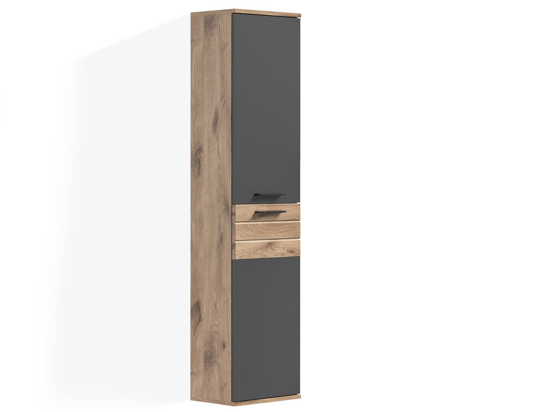 MORANO Hänge-Hochschrank fürs Badezimmer, Material Dekorspanplatte, Nox Oak Nachbildung/Basaltgrau 