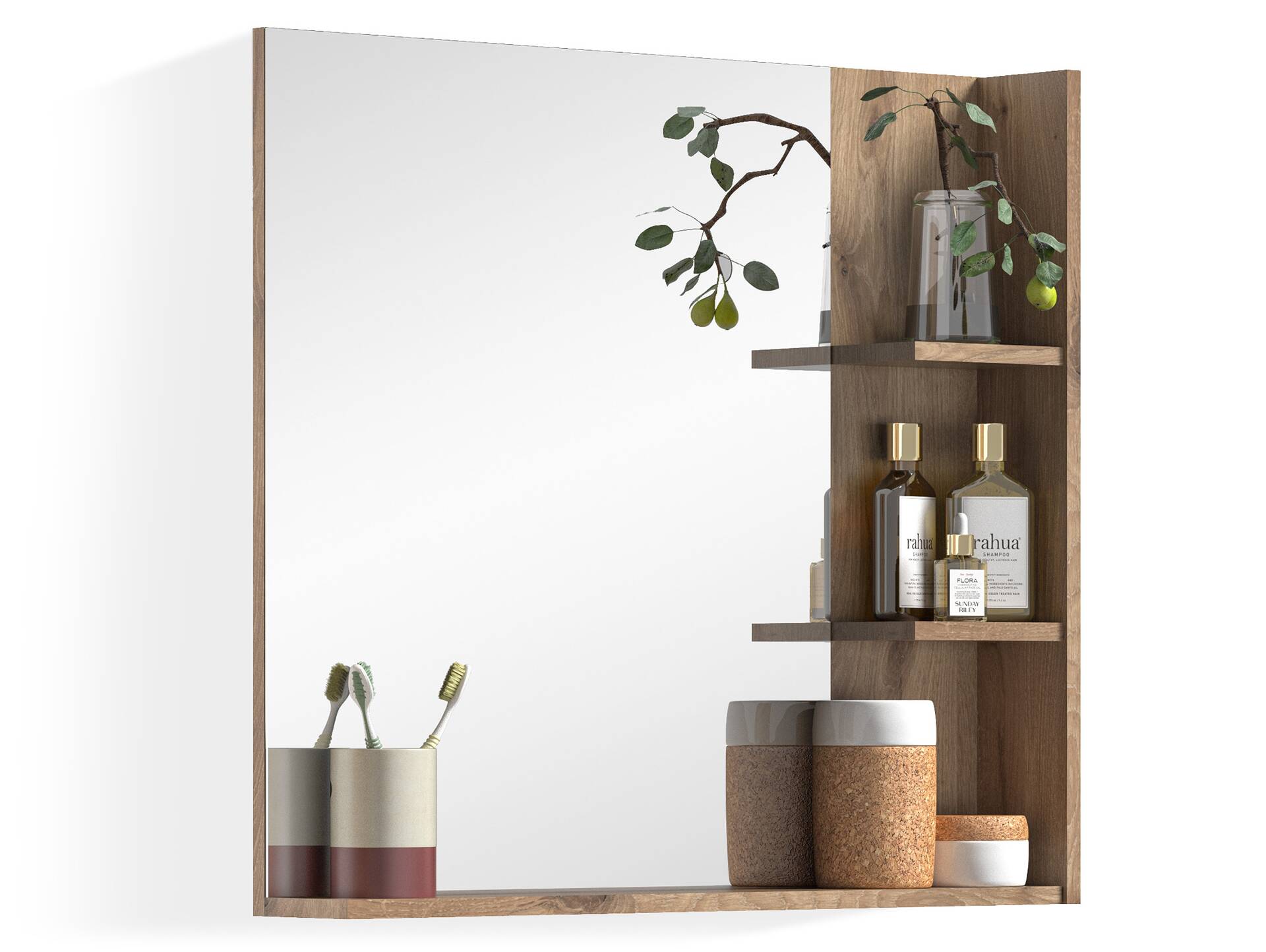 MORANO Spiegel mit Regal, Material Dekorspanplatte, Nox Oak Nachbildung 
