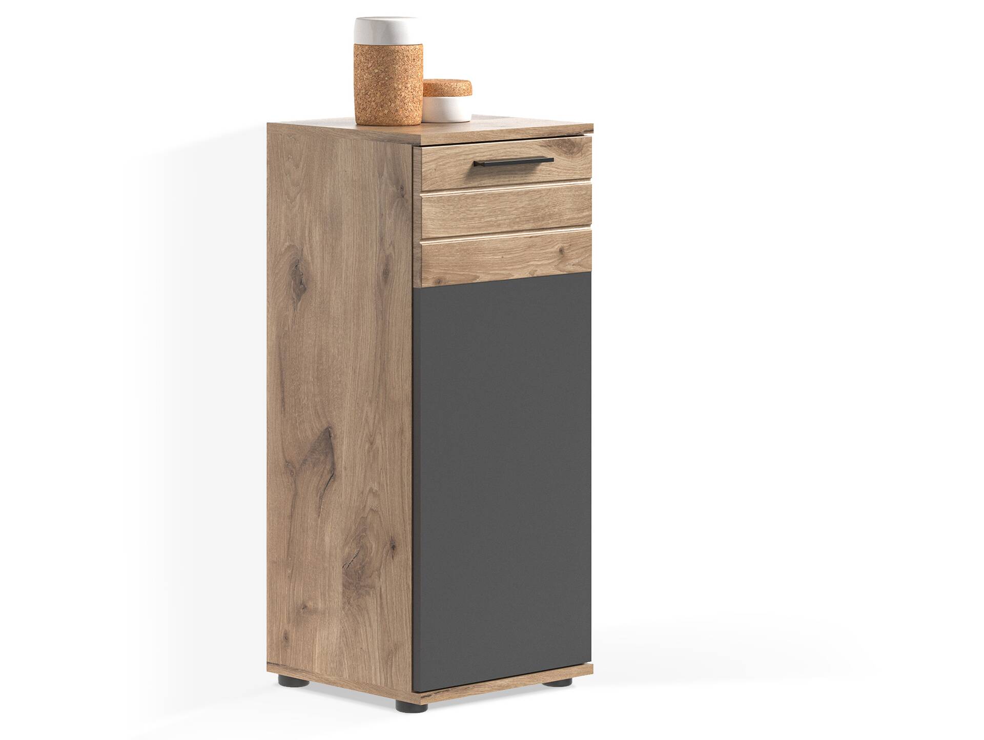 MORANO Standschrank fürs Badezimmer, Material Dekorspanplatte, Nox Oak Nachbildung/Basaltgrau 