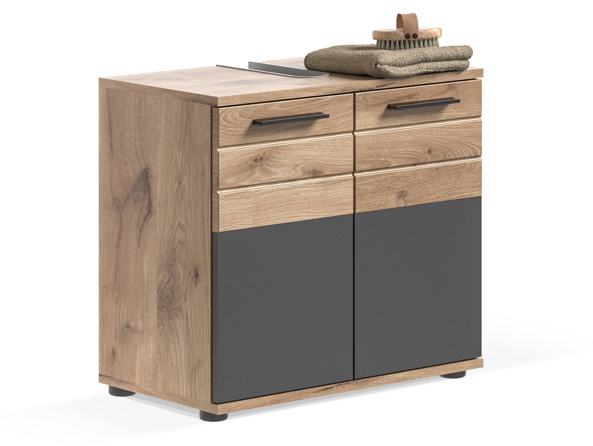MORANO Waschbeckenunterschrank, Material Dekorspanplatte, Nox Oak Nachbildung/Grau 