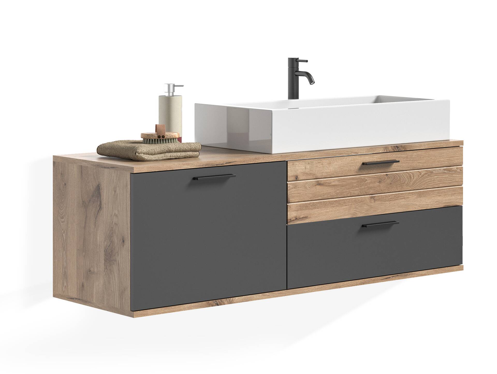 MORANO Waschtisch inkl. Becken, Material Dekorspanplatte, Nox Oak Nachbildung/Basaltgrau 