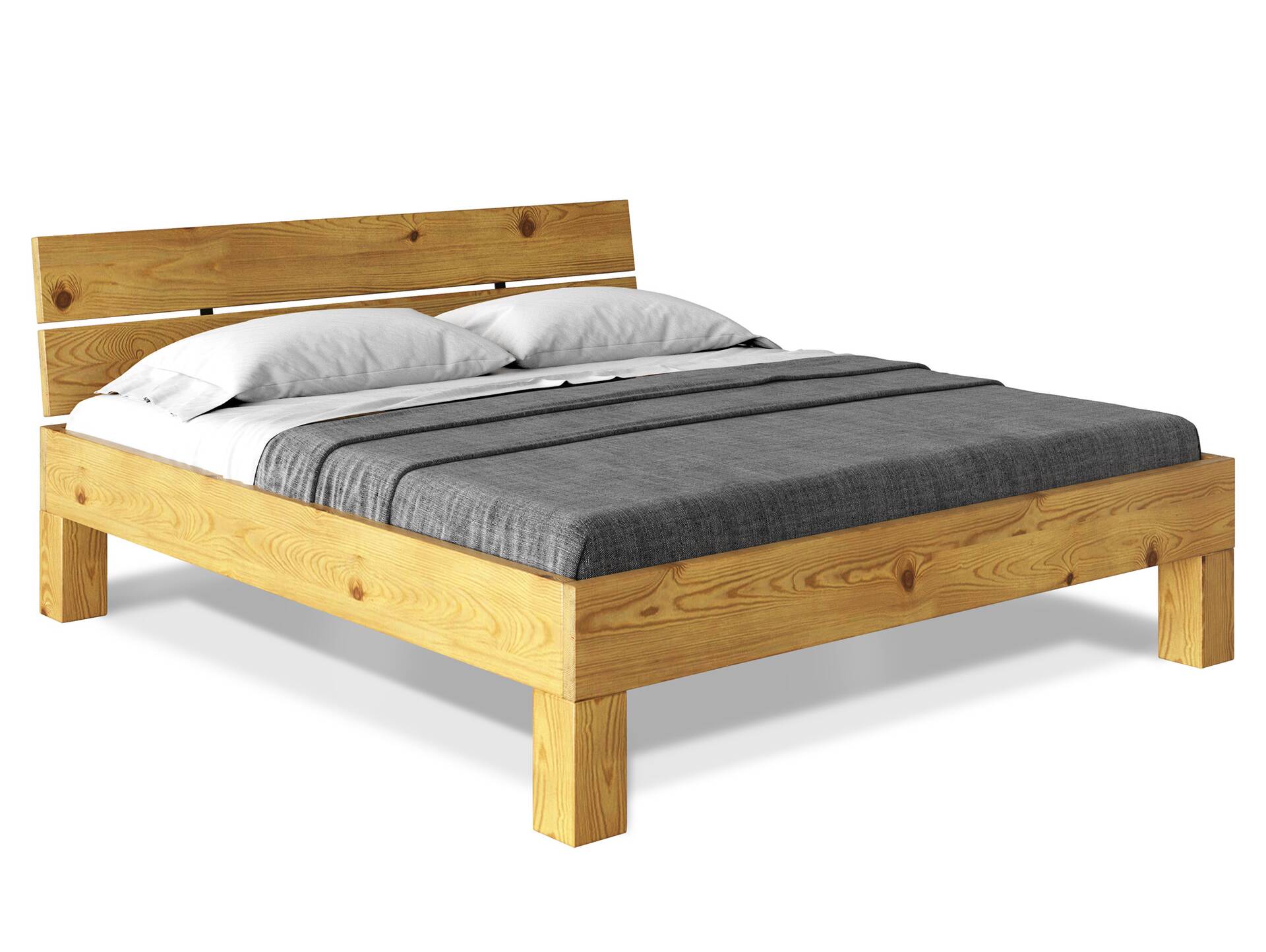 CURBY 4-Fuß-Bett mit Kopfteil, Material Massivholz, rustikale Altholzoptik, Fichte 120 x 200 cm | natur | Standardhöhe