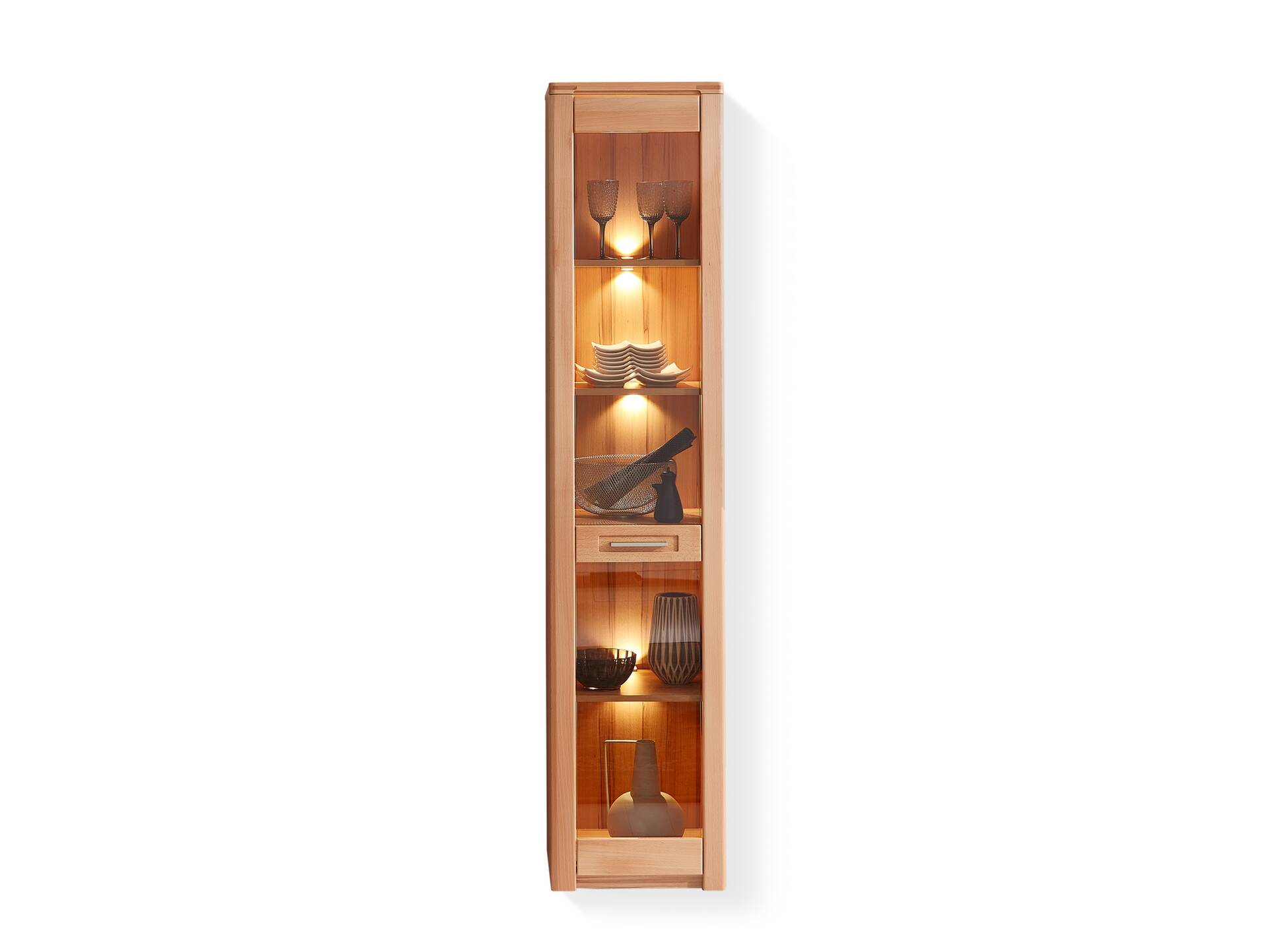 NESTOR ONE Vitrine schmal, Material Teilmassiv, Kernbuche lackiert 