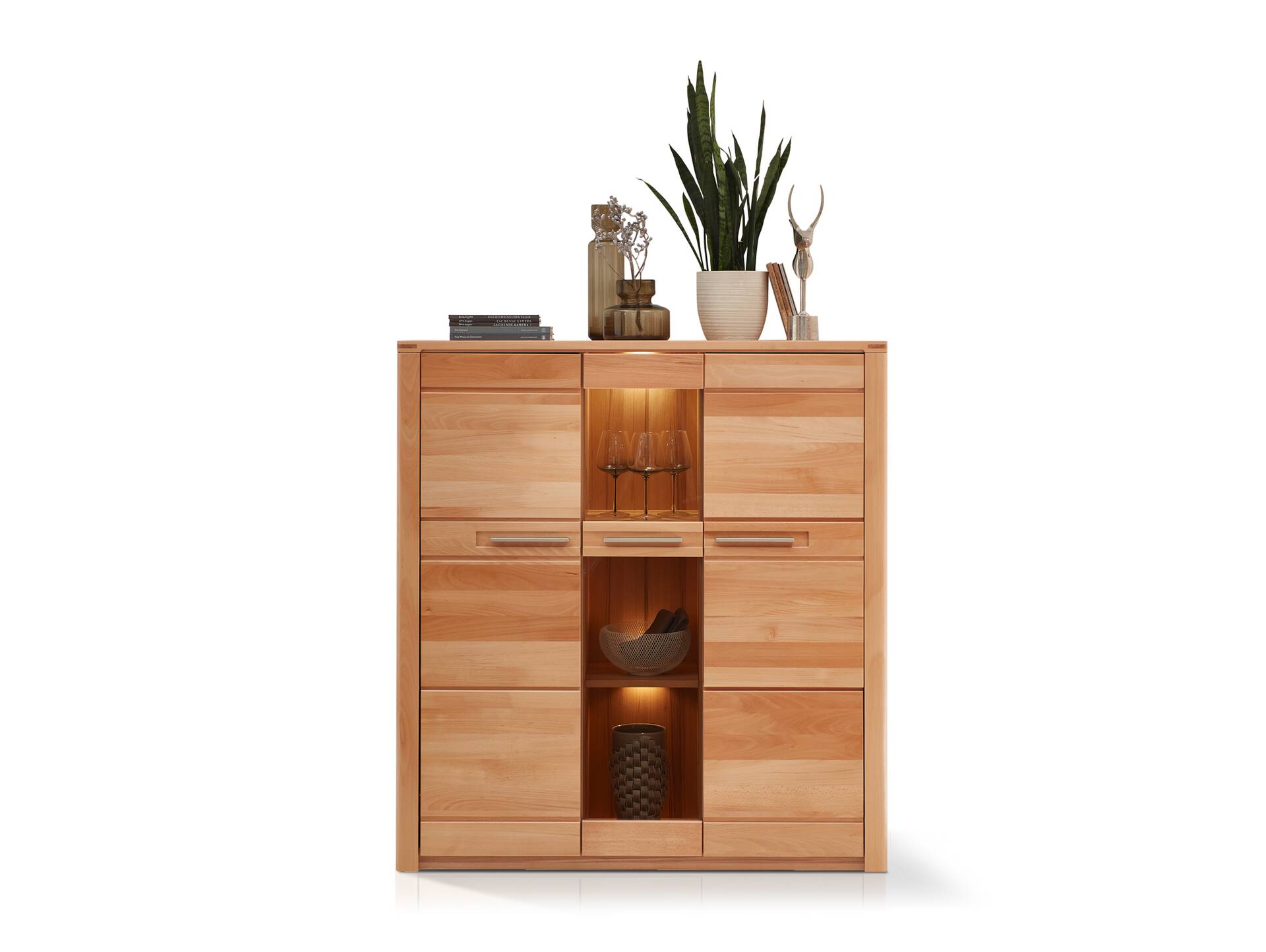 NESTOR ONE Highboard, Material Teilmassiv, Kernbuche lackiert 