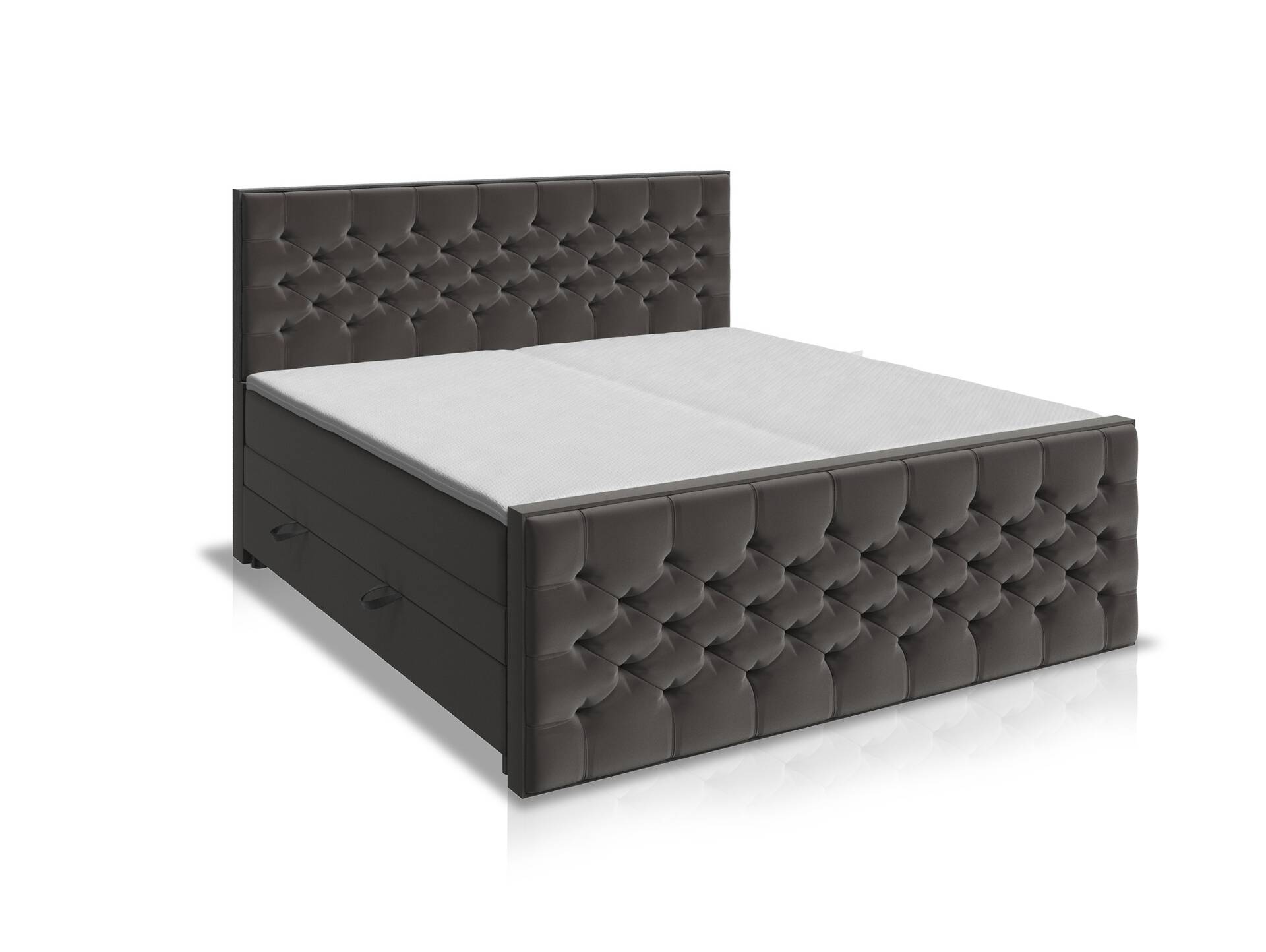 LINCOLN Boxspringbett mit Bettkasten und inkl. Toppermatratze, Härtegrad 2/3, Bezug Stoff Anthrazit 180 x 200 cm