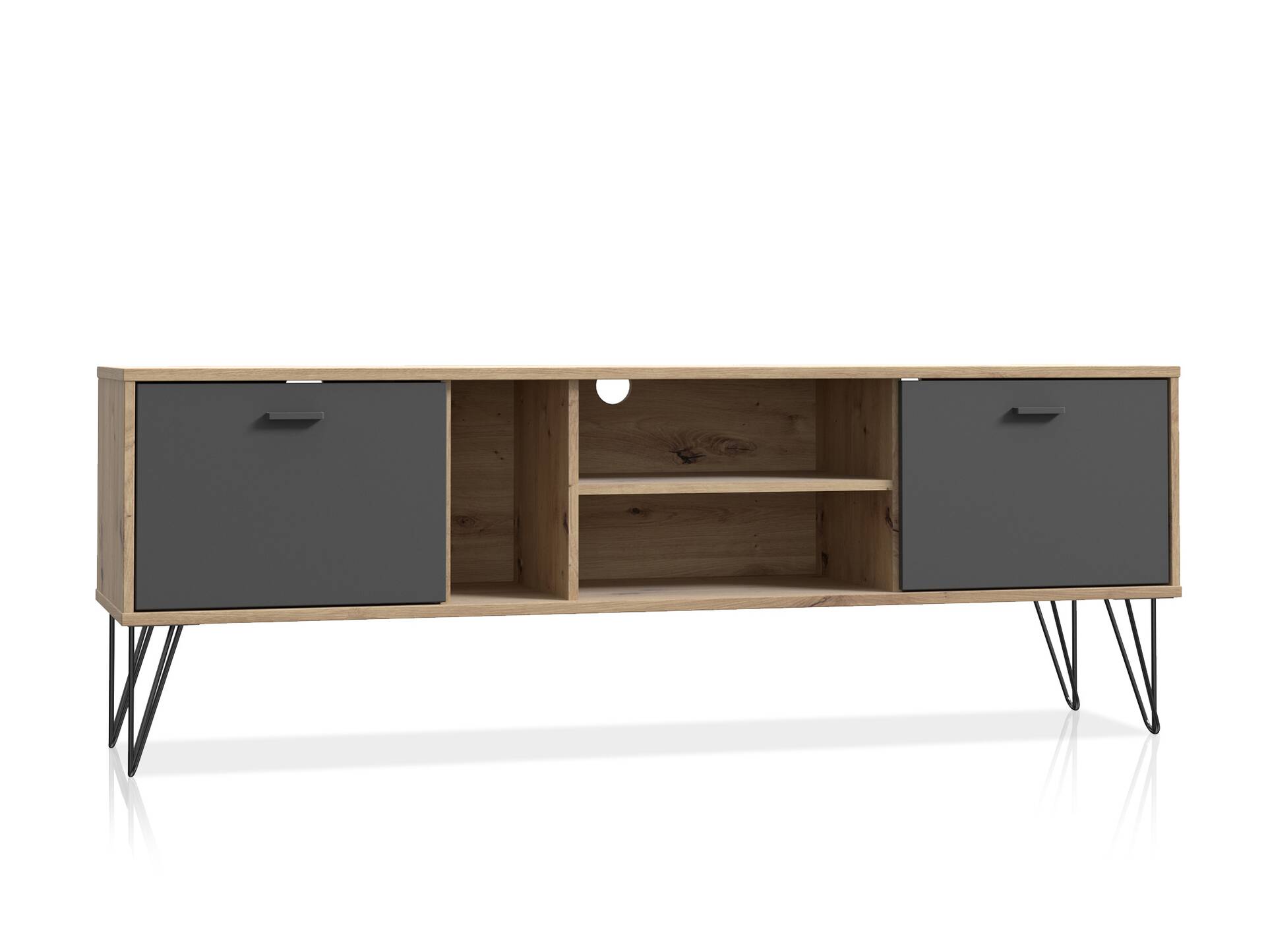 NURI TV-Board II,  Material Dekorspanplatte, Artisan eichefarbig/schwarz 