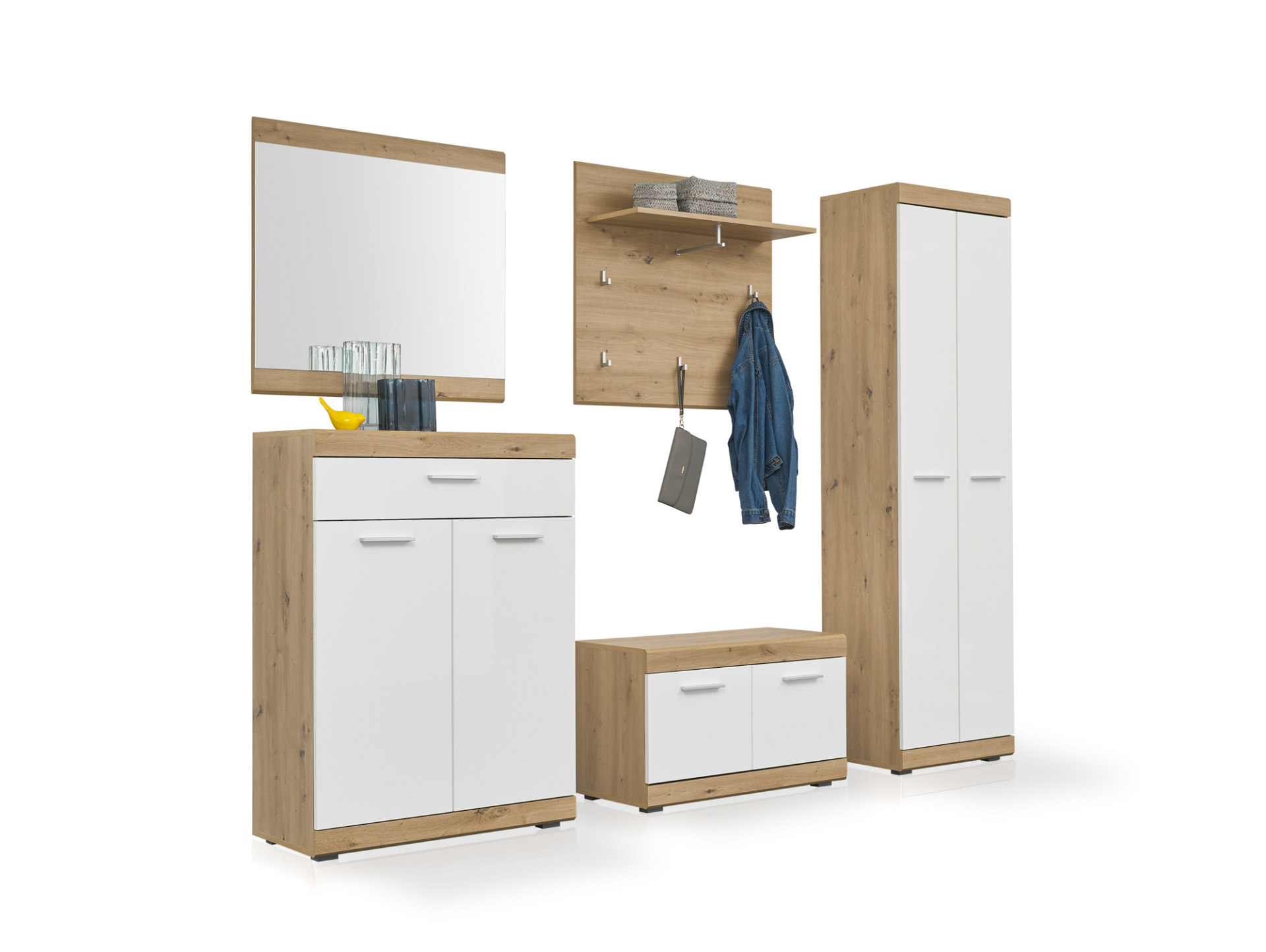 NEIKA Komplett-Garderobe, Material Spanplatte, Artisan Eiche Nachbildung/weiss 