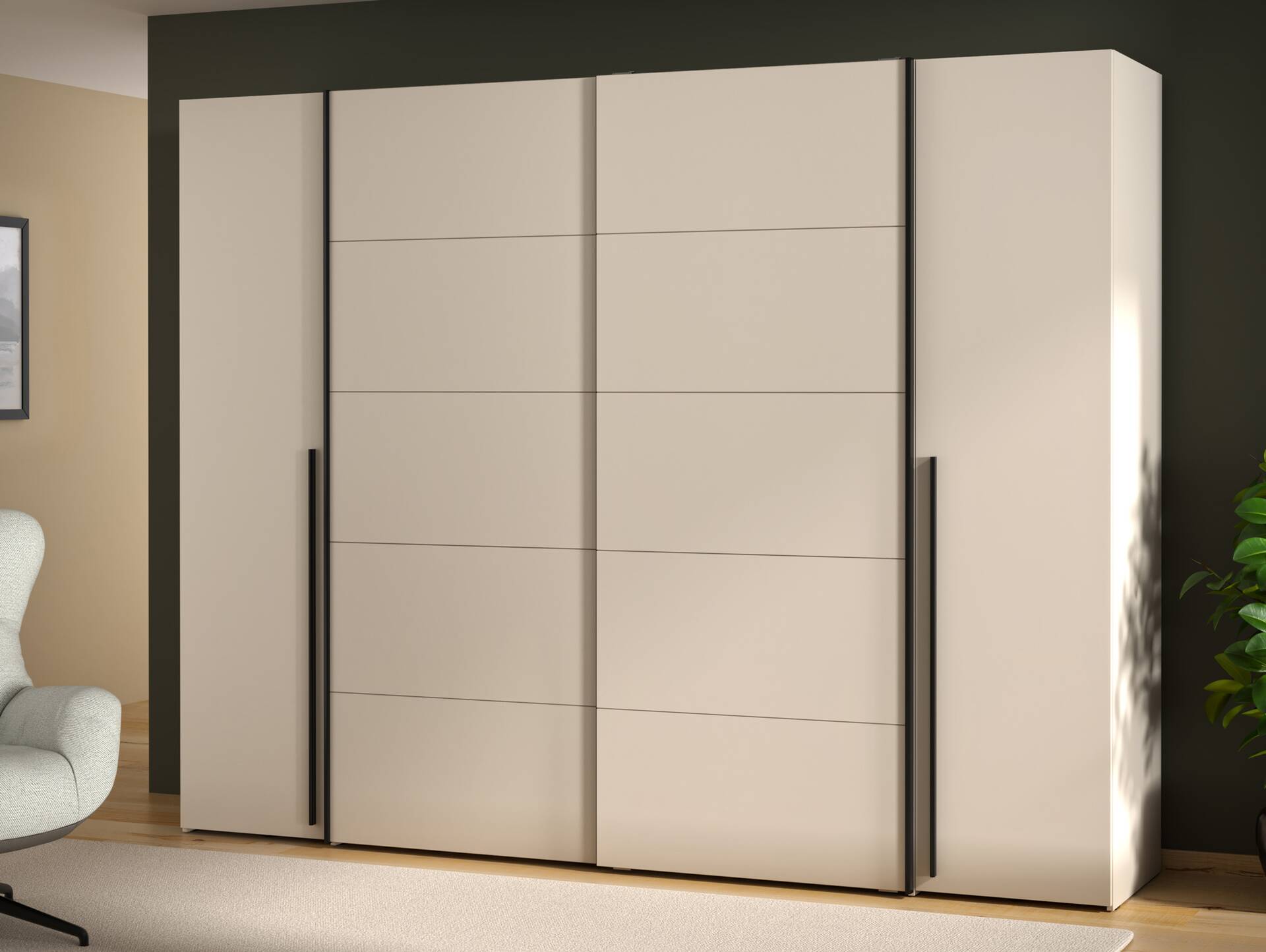 NEILA Drehtüren-/Schiebetürenschrank, Material Dekorspanplatte sand