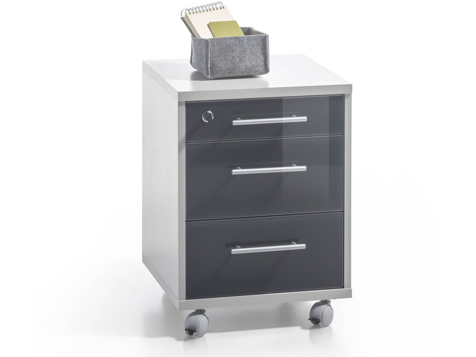 OFFICE DELUXE Rollcontainer, Material Dekorspanplatte/Glas, grau/graphit lackiert 