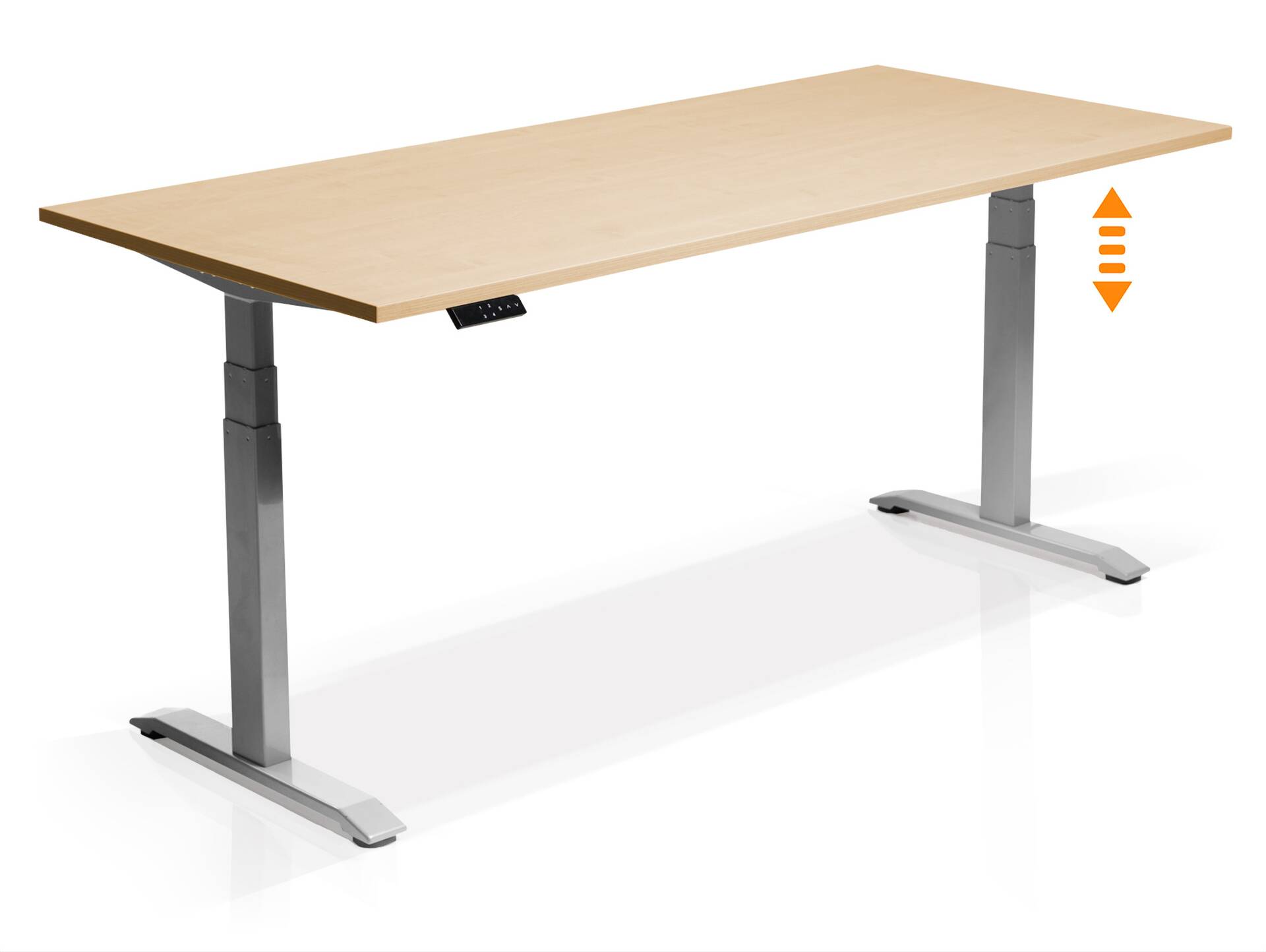 OFFICE ONE elektrisch höhenverstellbarer Schreibtisch / Stehtisch, Material Dekorspanplatte 180 x 80 cm | ahornfarbig | grau