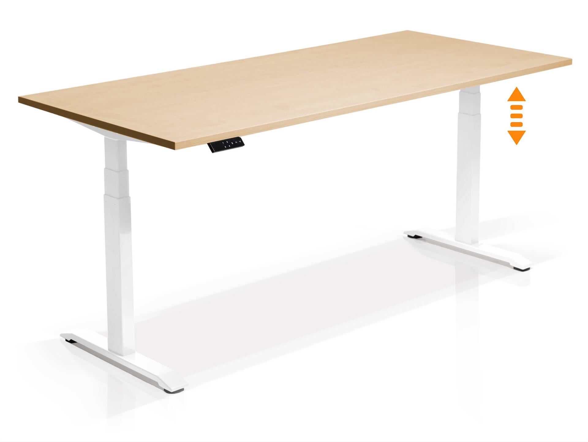 OFFICE ONE elektrisch höhenverstellbarer Schreibtisch / Stehtisch, Material Dekorspanplatte 180 x 80 cm | ahornfarbig | weiss