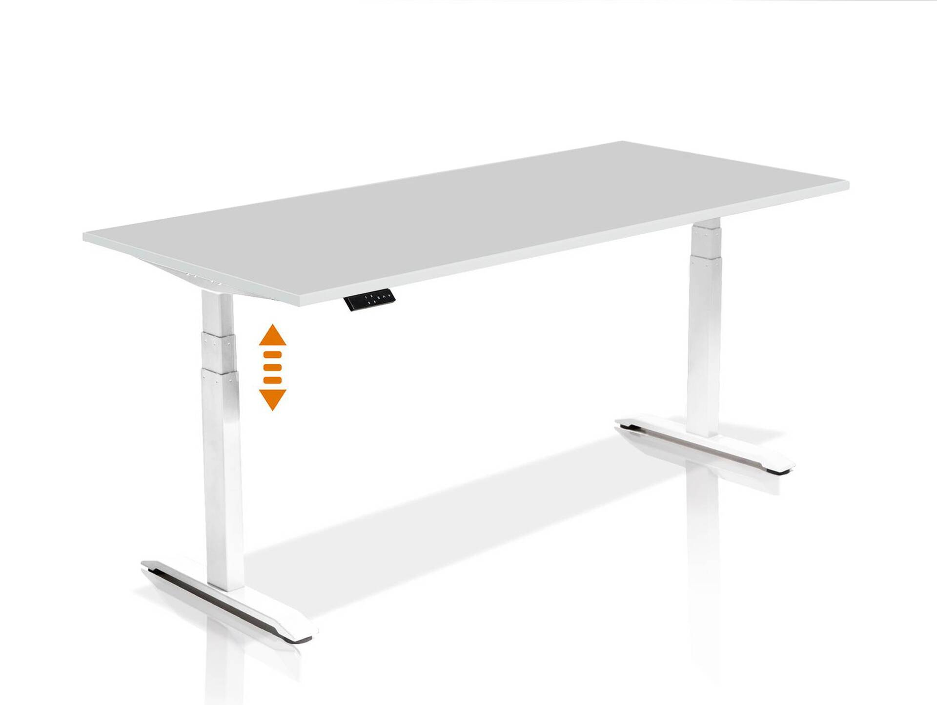 OFFICE ONE elektrisch höhenverstellbarer Schreibtisch / Stehtisch, Material Dekorspanplatte 160 x 80 cm | lichtgrau | weiss