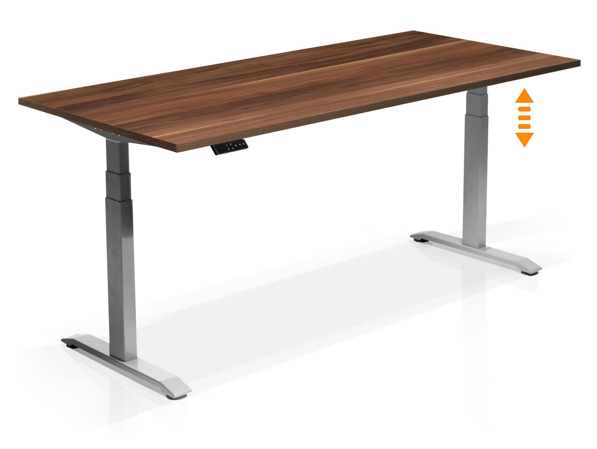 OFFICE ONE elektrisch höhenverstellbarer Schreibtisch / Stehtisch, Material Dekorspanplatte 120 x 80 cm | nussbaumfarbig | grau