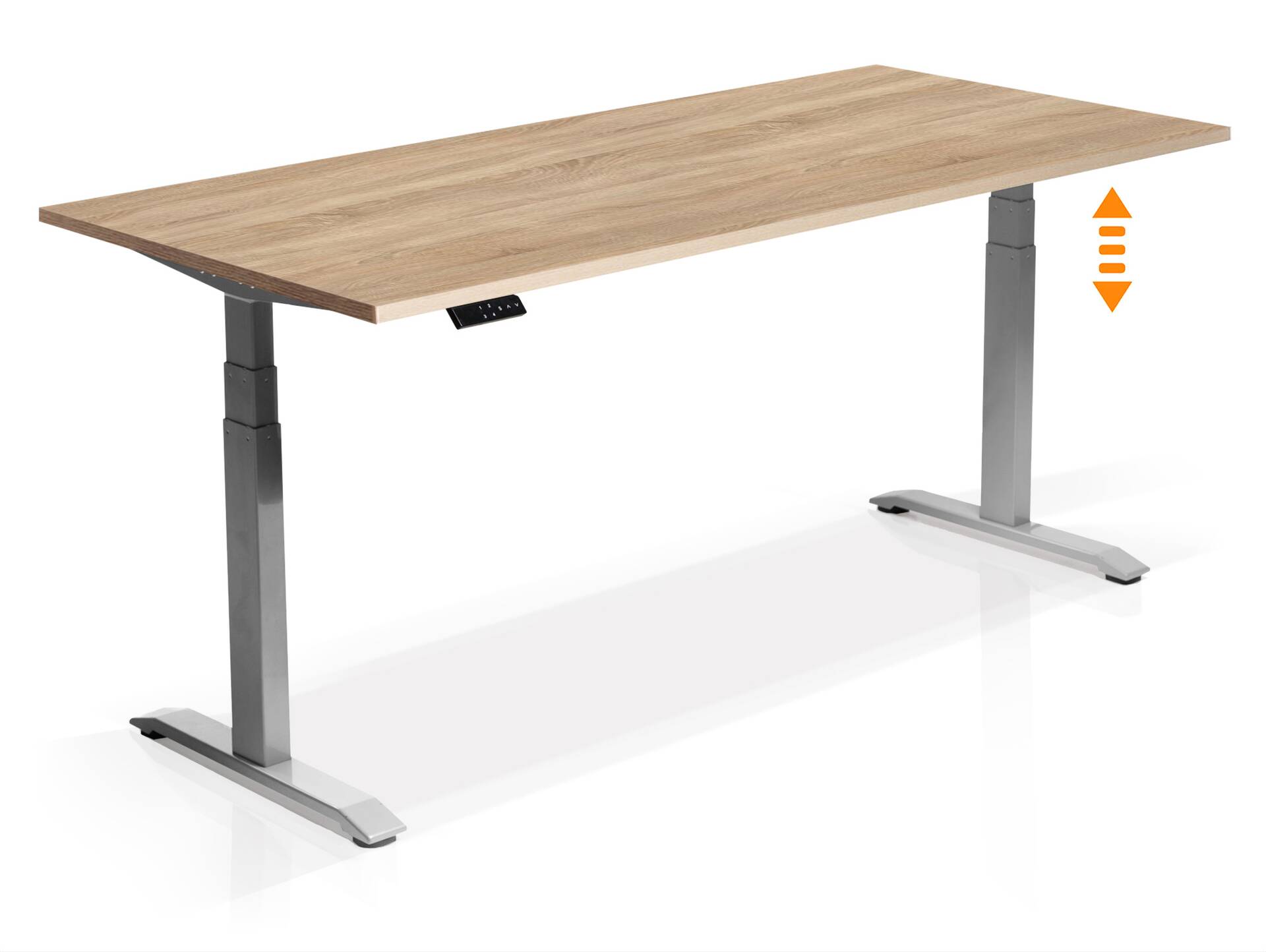 OFFICE ONE elektrisch höhenverstellbarer Schreibtisch / Stehtisch, Material Dekorspanplatte 160 x 80 cm | Eiche sonomafarbig | grau