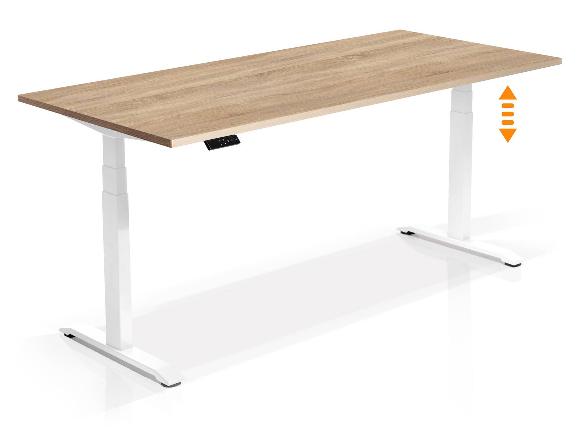 OFFICE ONE elektrisch höhenverstellbarer Schreibtisch / Stehtisch, Material Dekorspanplatte 180 x 80 cm | Eiche sonomafarbig | weiss