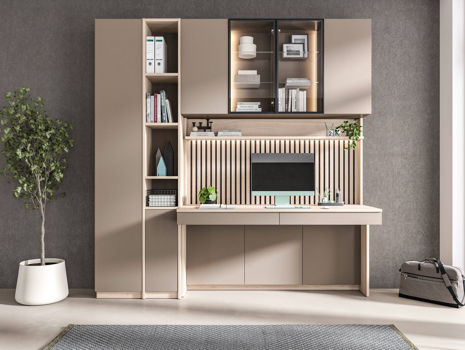 OSLO Bürokombination IV, Material Dekorspanplatte Eichefarbig/basalt matt