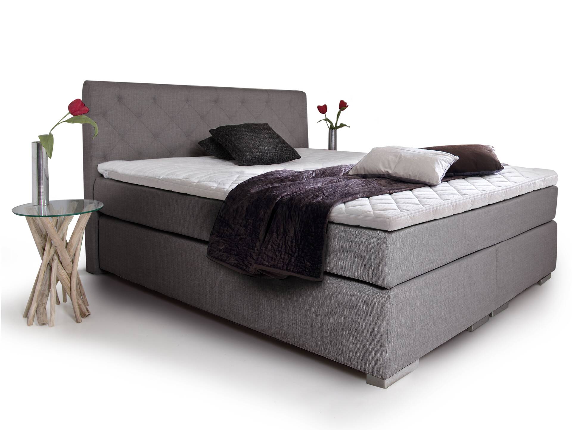 PREMIUM Boxspringbett inkl. Kopfteil 100 x 200 cm | anthrazit | Härtegrad 3