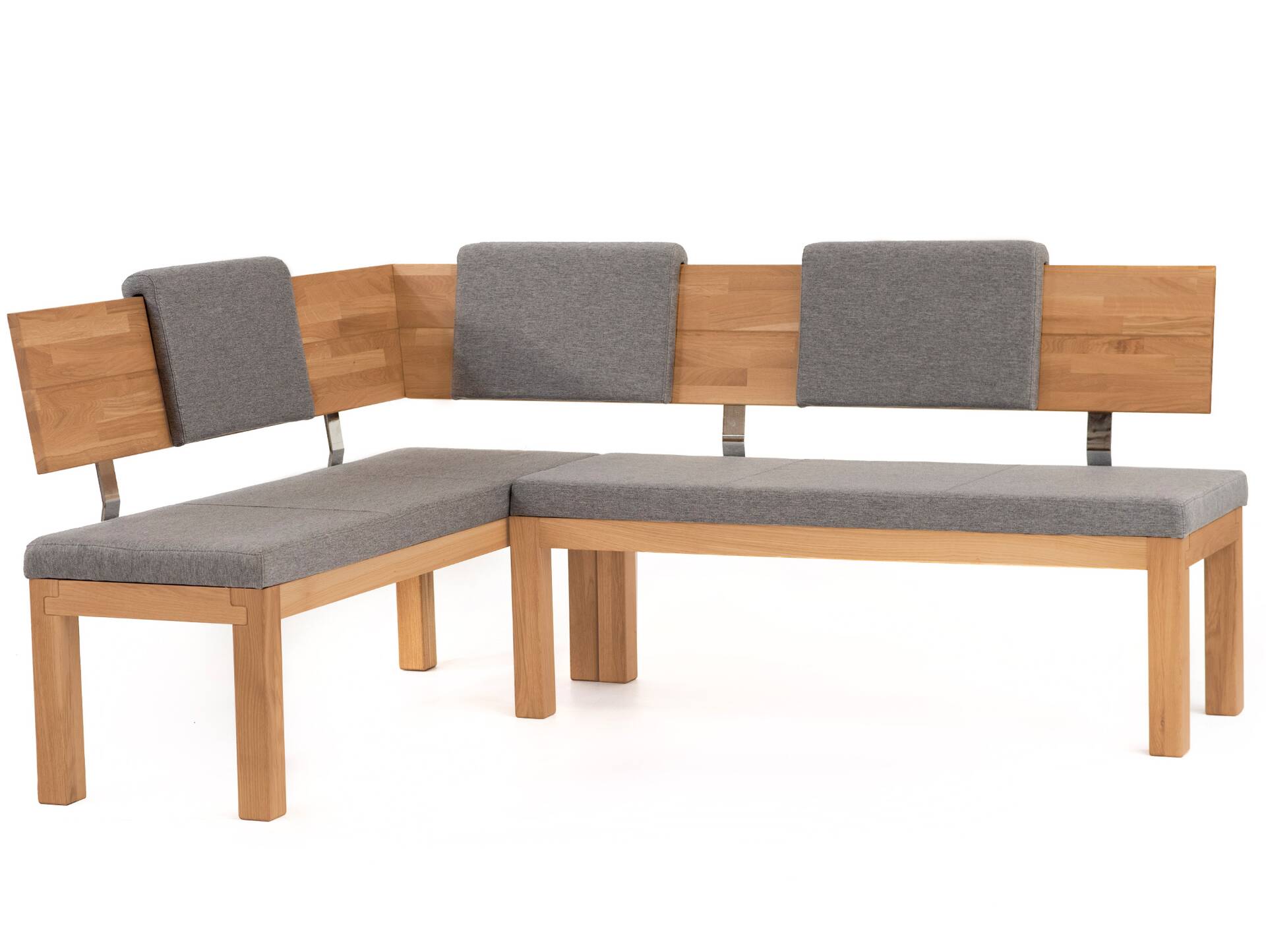 SALIMA Eckbank, Material Massivholz / Stoffbezug Kernbuche | 150 x 190 cm | grau