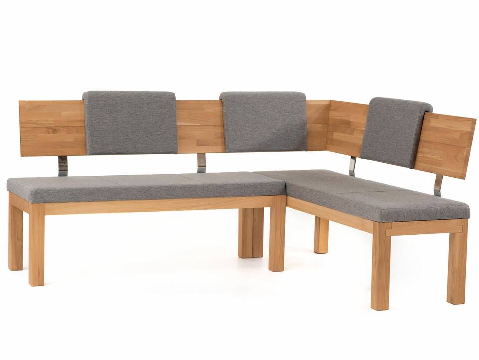 SALIMA Eckbank, Material Massivholz / Stoffbezug Kernbuche | 248 x 171 cm | grau