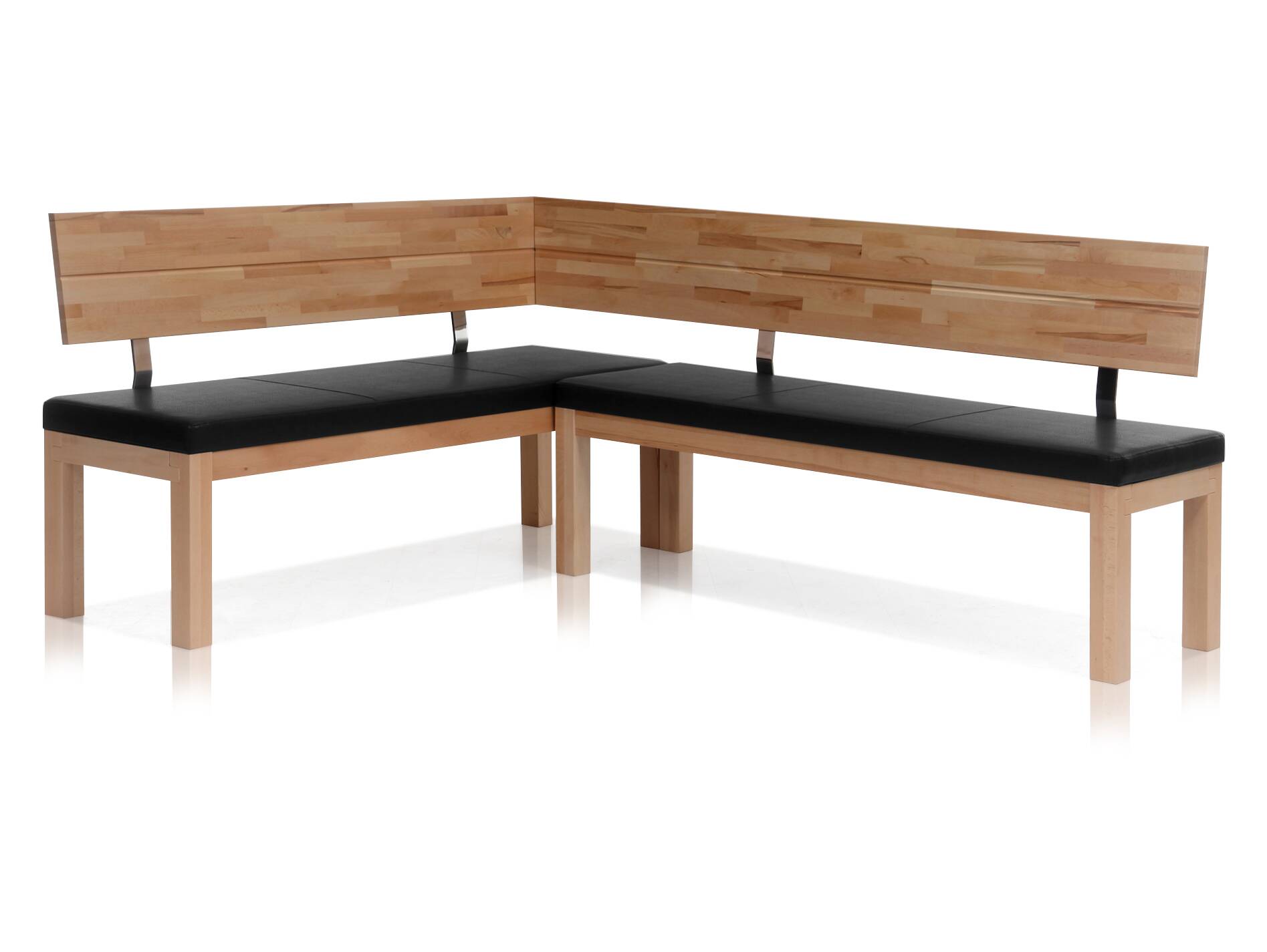 SALIMA Eckbank, Material Massivholz/Kunstleder 208 x 171 cm | links | Kernbuche geölt | schwarz