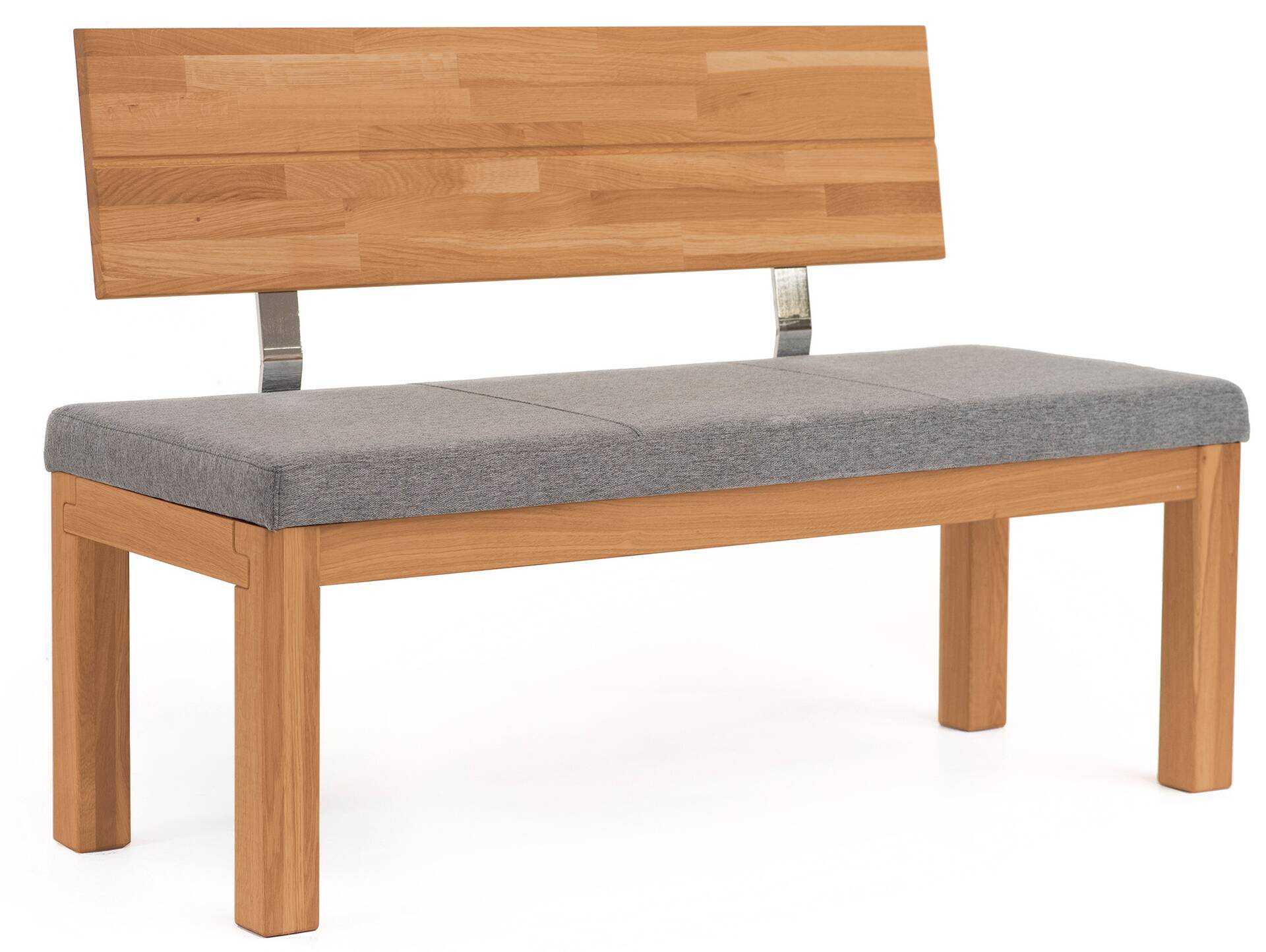 SALIMA II Sitzbank, Material Massivholz/Stoffbezug Kernbuche | 150 cm | mit Rückenlehne | grau