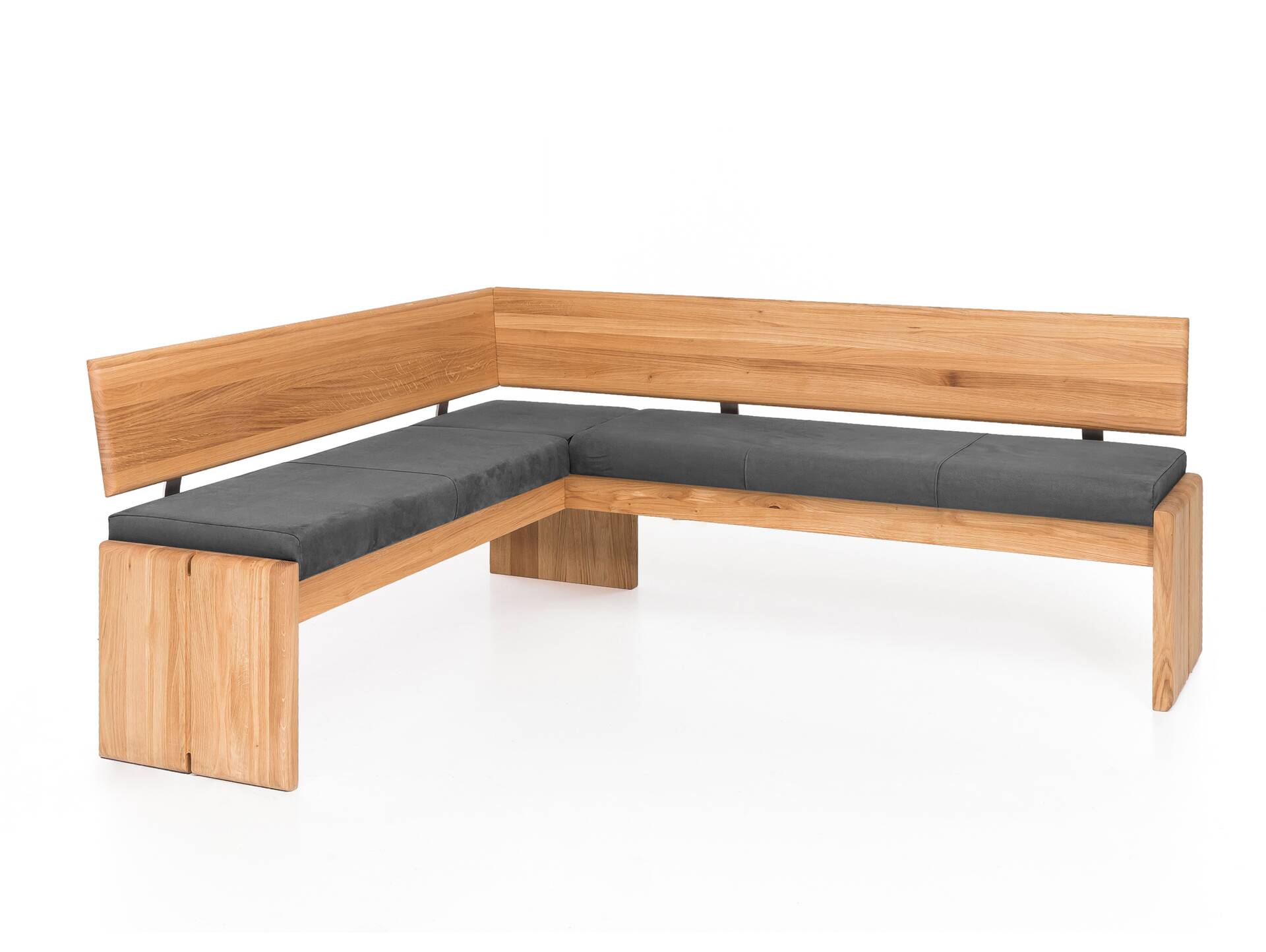 SCOTT Eckbank mit Truhe, Material Massivholz/Bezug Kunstfaser Kernbuche | 167 x 224 cm | grau 