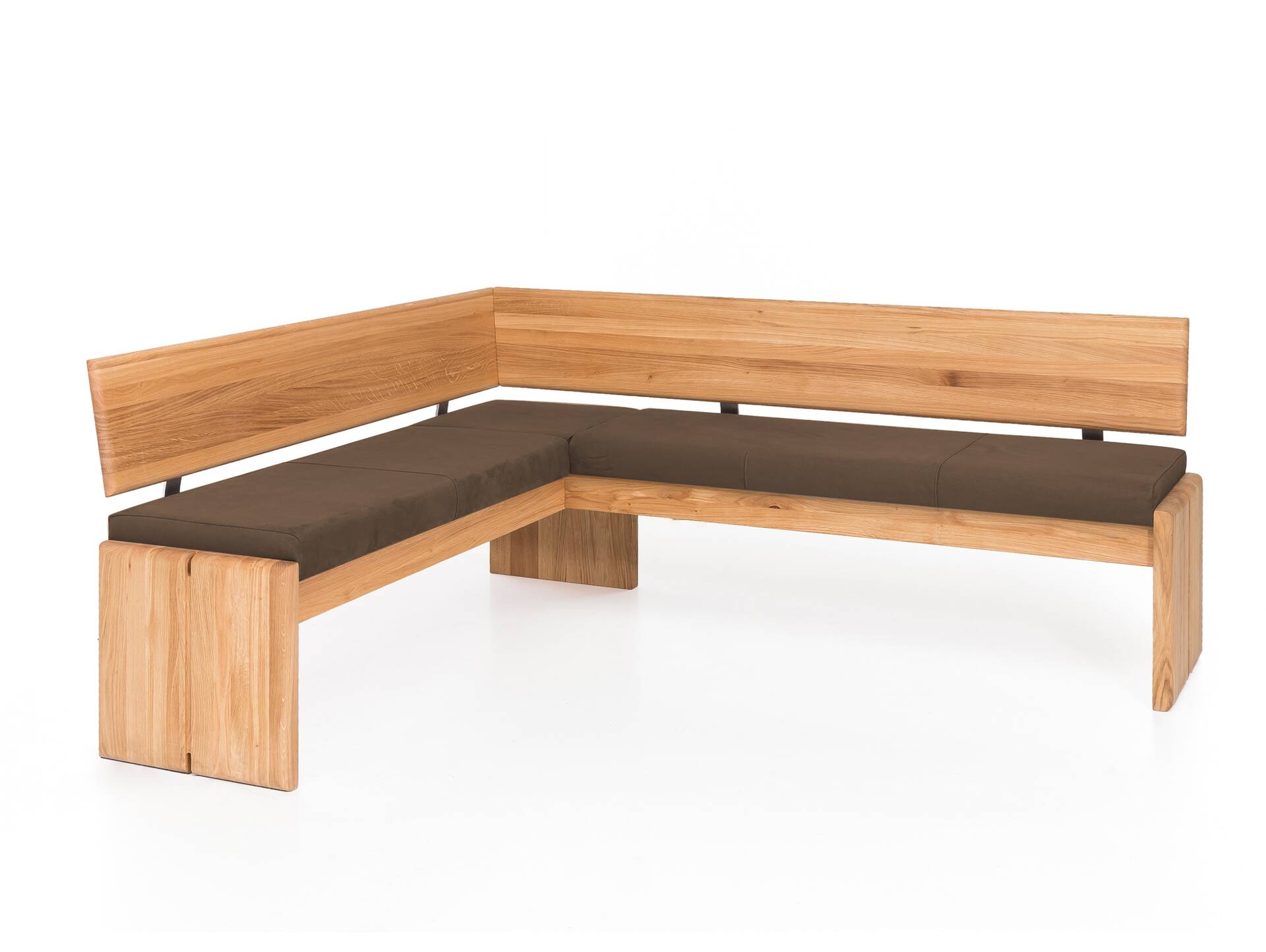 SCOTT Eckbank mit Truhe, Material Massivholz/Bezug Kunstfaser Eiche | 167 x 192 cm | nougat