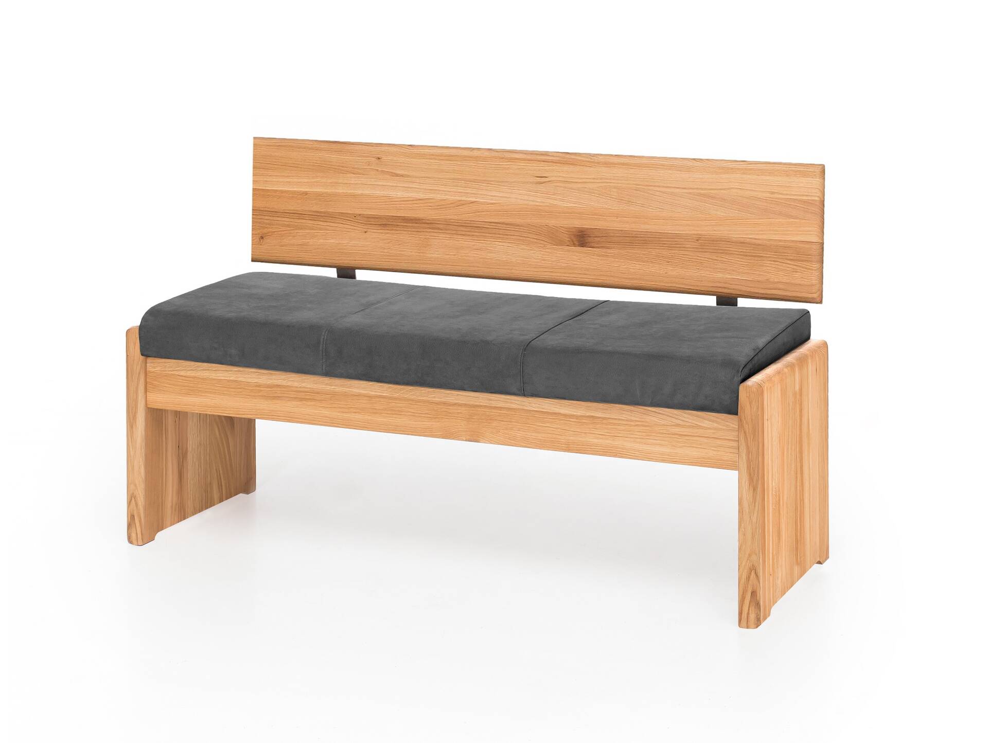 SCOTT Sitzbank / Truhenbank, Material Massivholz/Bezug Kunstfaser Eiche | 130 cm | mit Rückenlehne | grau