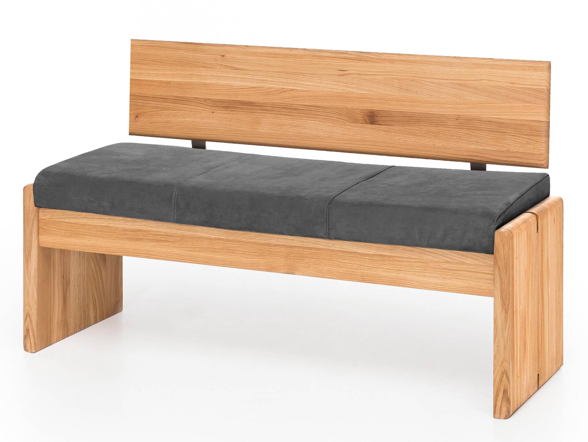 SCOTT Sitzbank / Truhenbank, Material Massivholz/Bezug Kunstfaser Eiche | 130 cm | mit Rückenlehne | grau