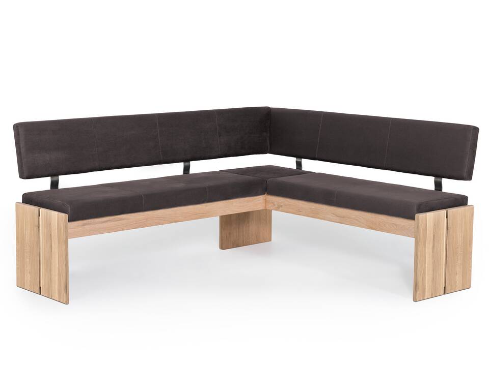 SIRION Eckbank mit Truhe aus Eiche, Material Massivholz/Bezug Mikrofaser 167 x 147 cm | dunkelbraun