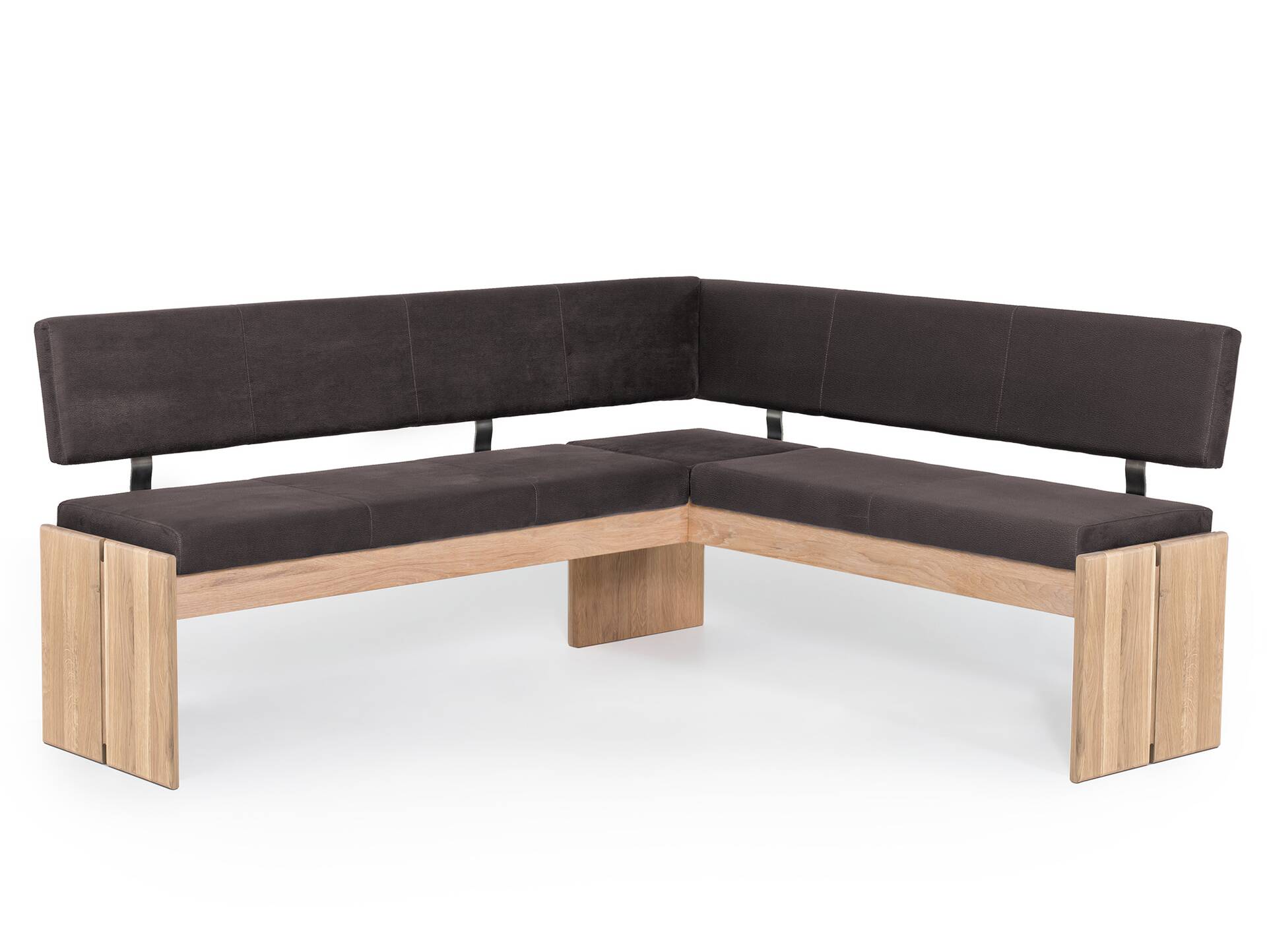 SIRION Eckbank mit Truhe aus Eiche, Material Massivholz/Bezug Mikrofaser 167 x 147 cm | dunkelbraun