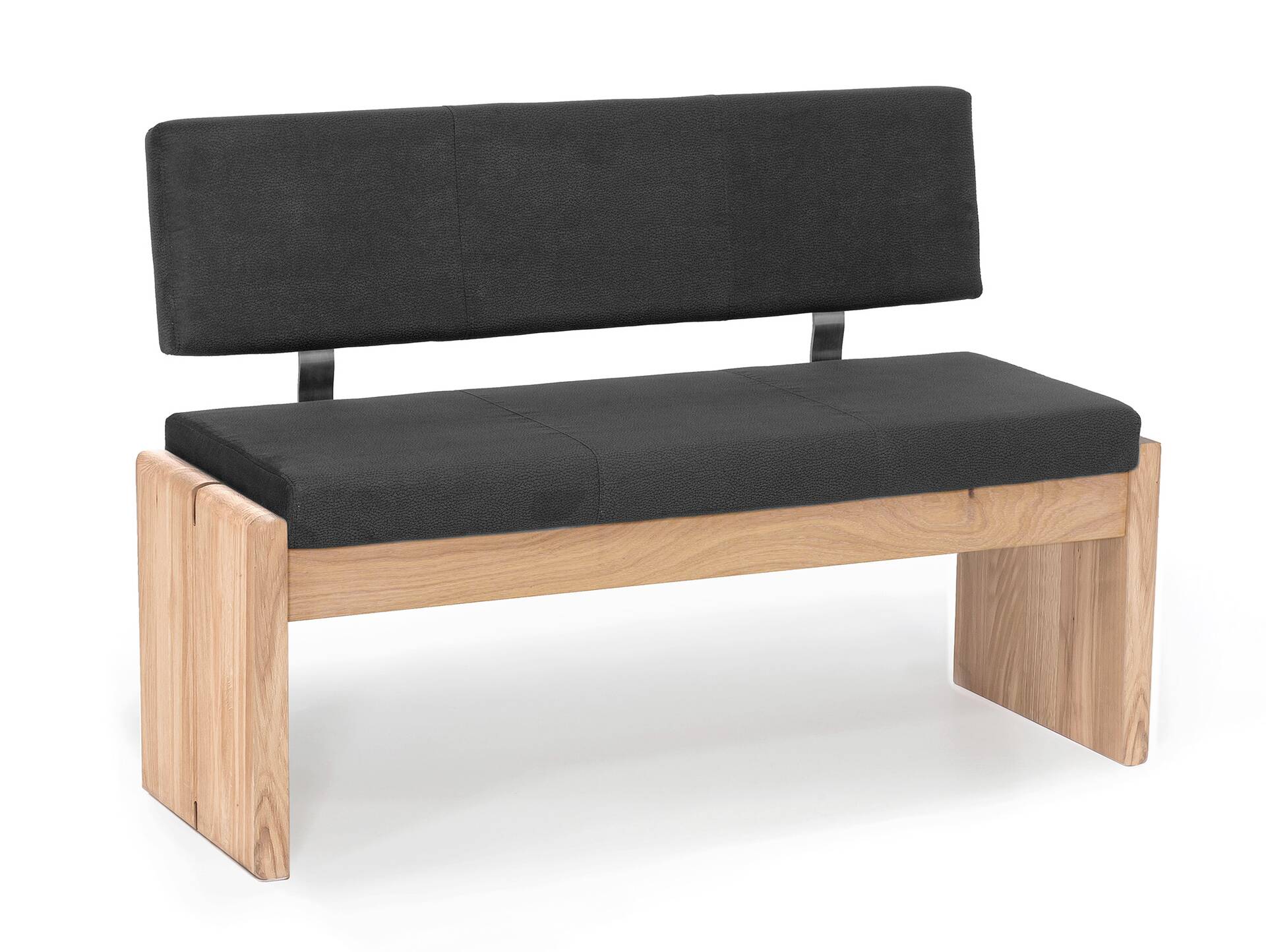 SIRION Sitzbank/Truhenbank aus Eiche, Material Massivholz/Bezug Mikrofaser 130 cm | mit Rückenlehne | dunkelgrau