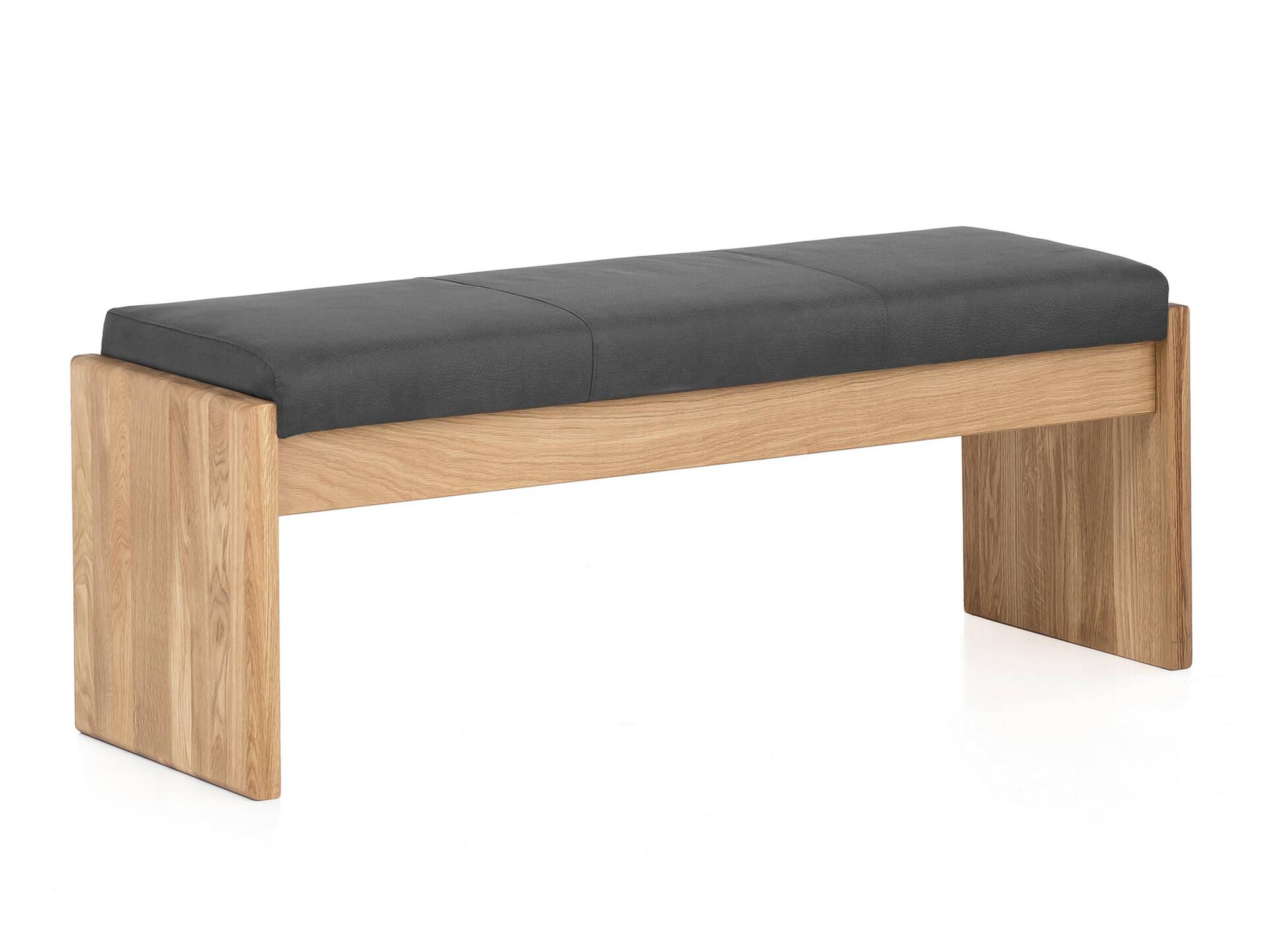 SIRION Sitzbank/Truhenbank aus Eiche, Material Massivholz/Bezug Mikrofaser 150 cm | ohne Rückenlehne | dunkelgrau