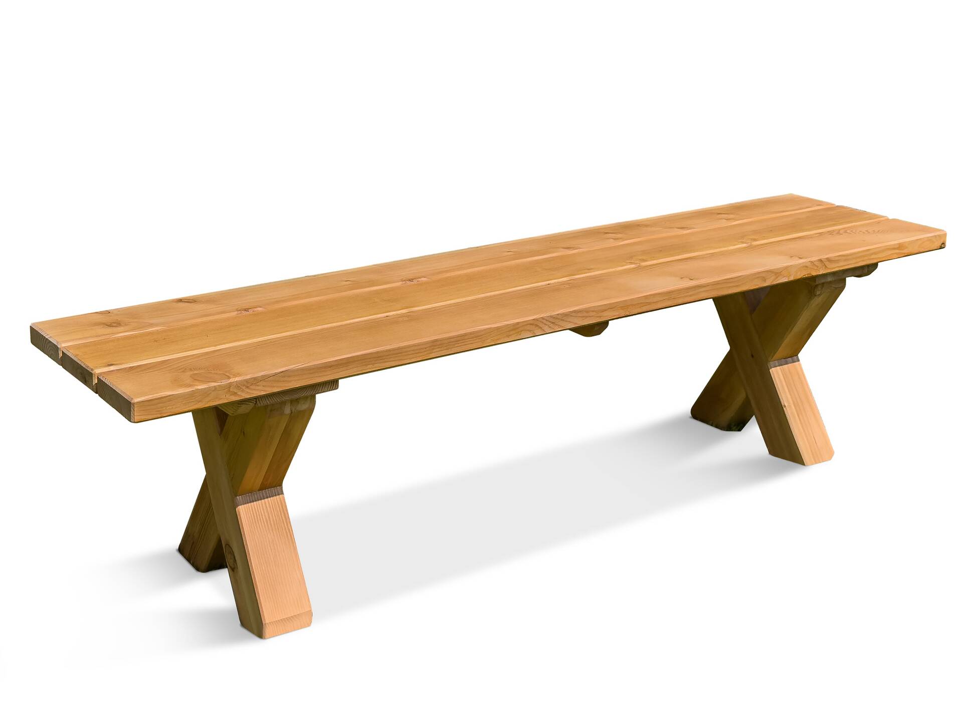 CANCUN Sitzbank / Gartenbank mit X-Beinen, Material Massivholz, Lärche natur 260 cm | ohne Rückenlehne