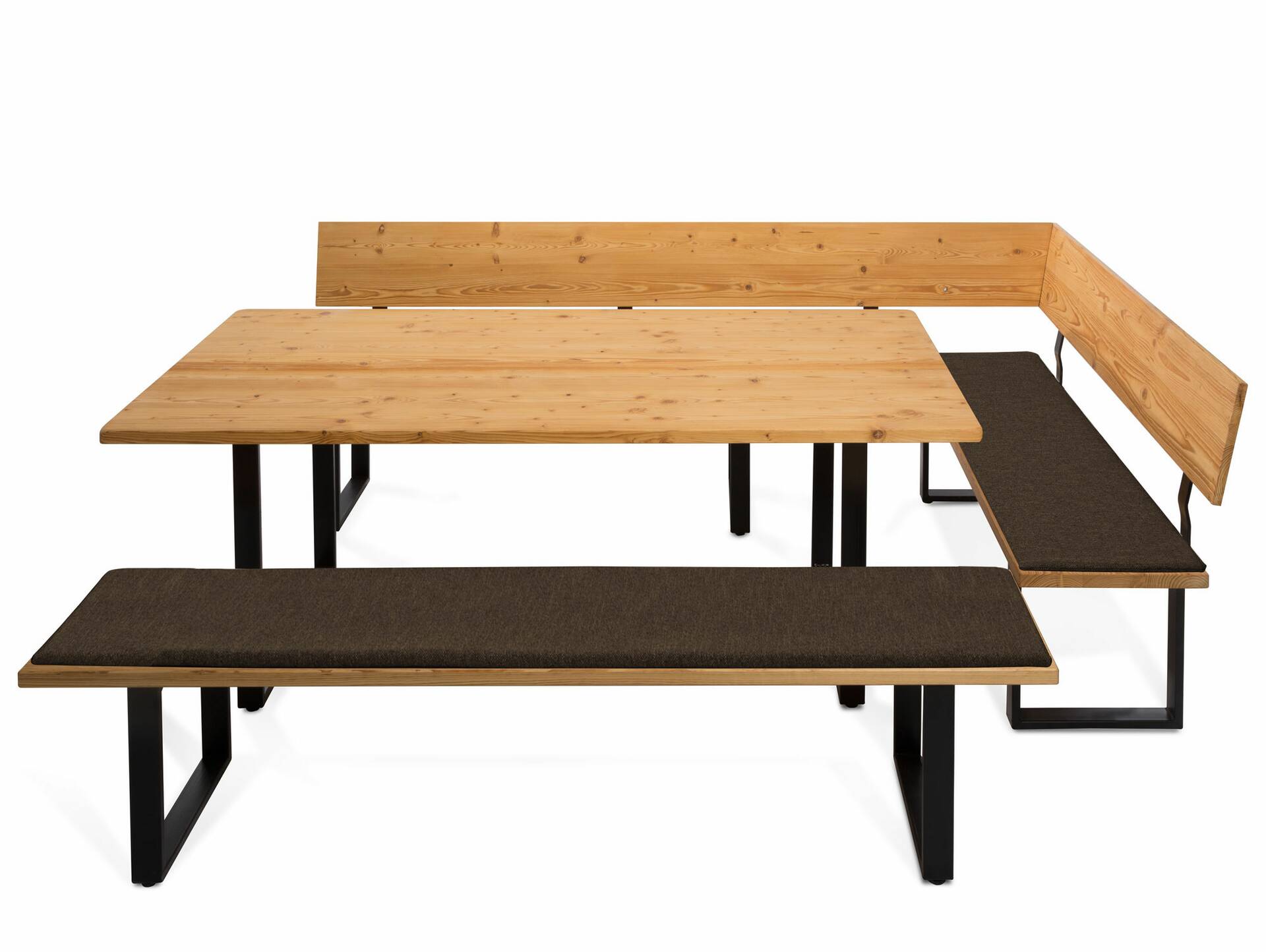 CURBY Essgruppe, rustikale Altholzoptik, Material Massivholz, Fichte gebürstet 256 x 167 cm | natur | inklusive Sitzkissen braun