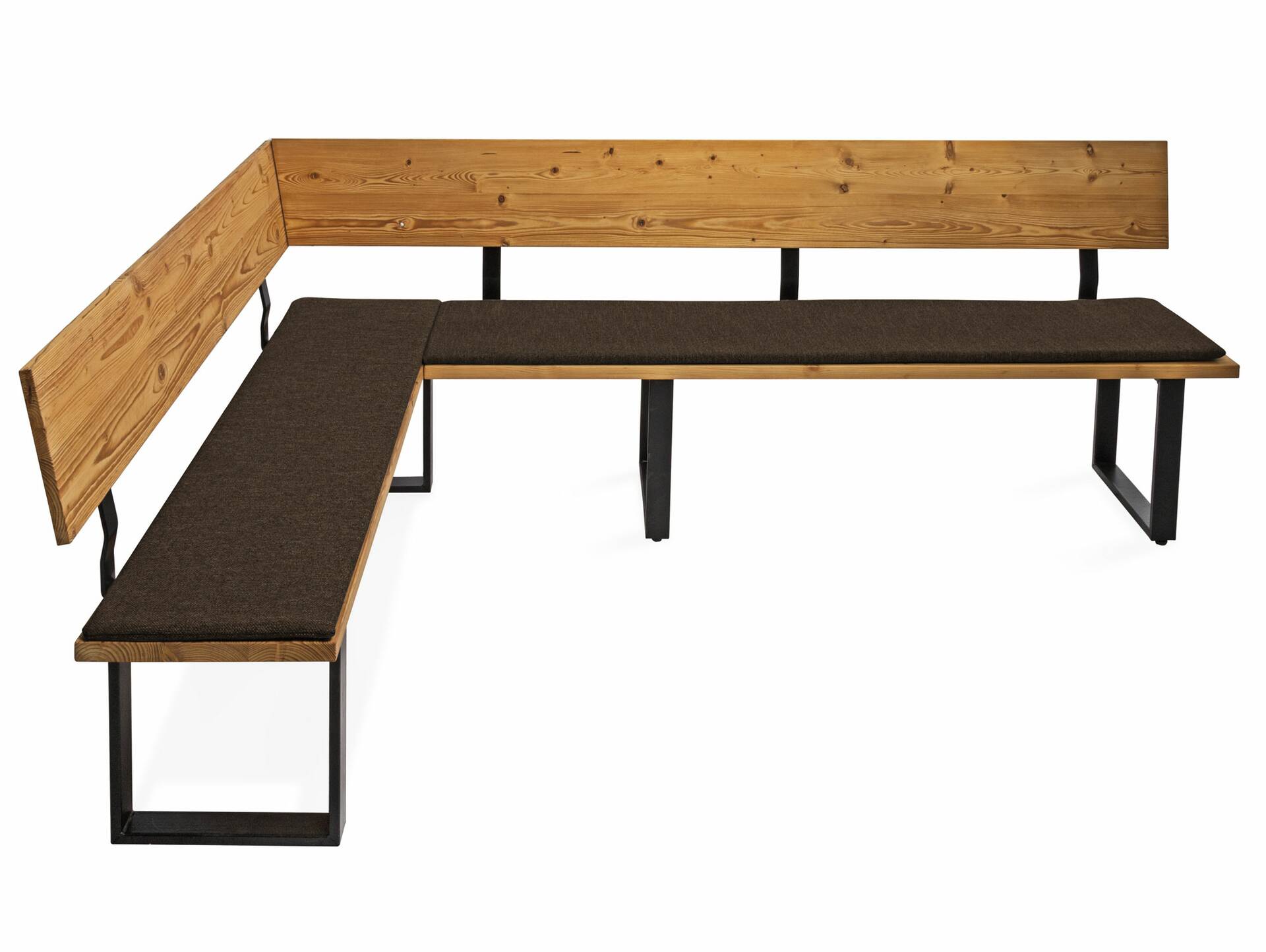 CURBY Eckbank, rustikale Altholzoptik, Material Massivholz, Fichte gebürstet 167 x 224 cm | natur | inklusive Sitzkissen braun