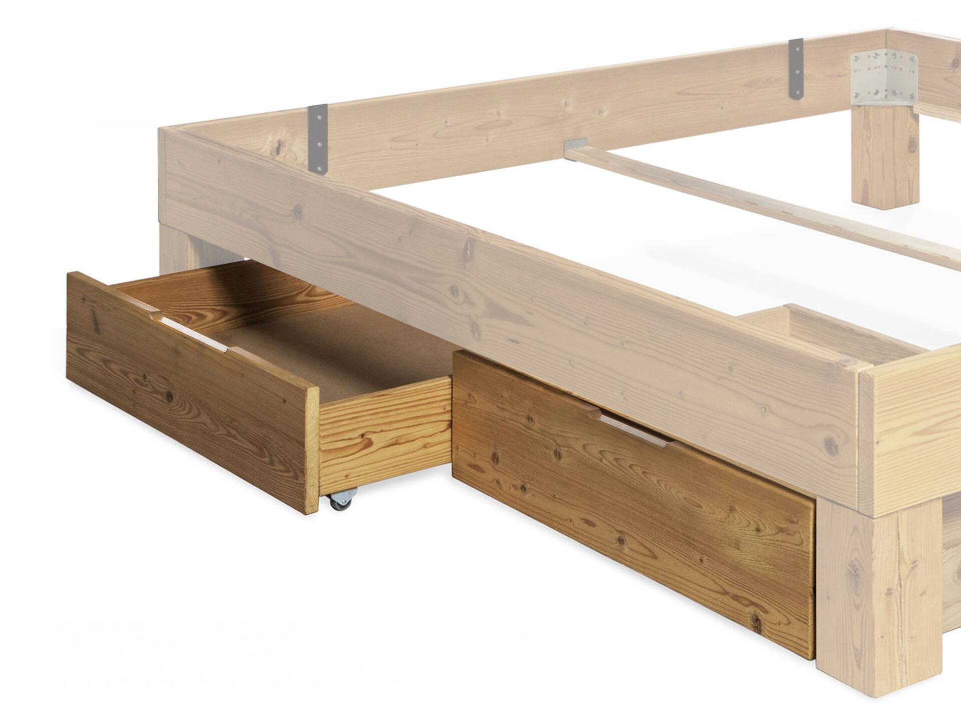 CURBY 2er Set Bettschubladen für 4-Fuß-Bett Überlänge, Material Massivholz, Thermo Fichte natur 