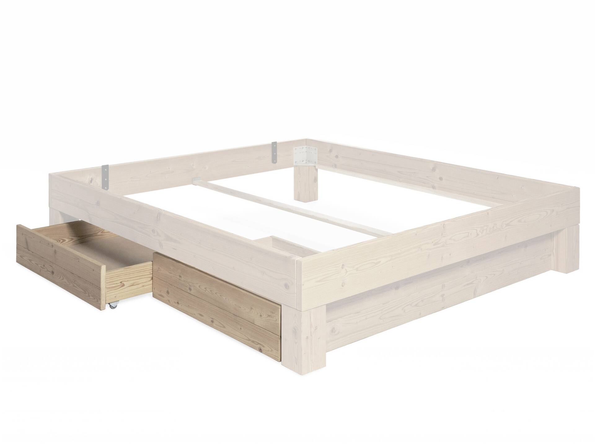 LUKY 2er Set Bettschubladen für 4-Fuß-Bett Überlange, Material Massivholz, Fichte natur 