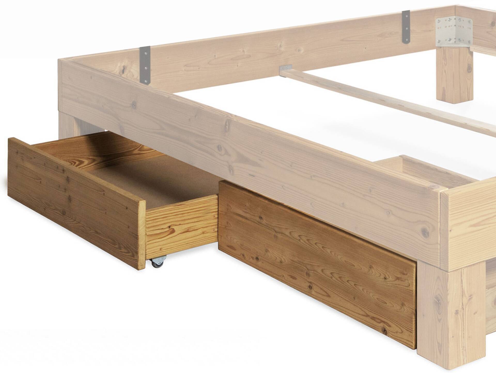 CURBY 2er Bettschublade, Material Thermo Fichte natur, 200cm+Komforthöhe 