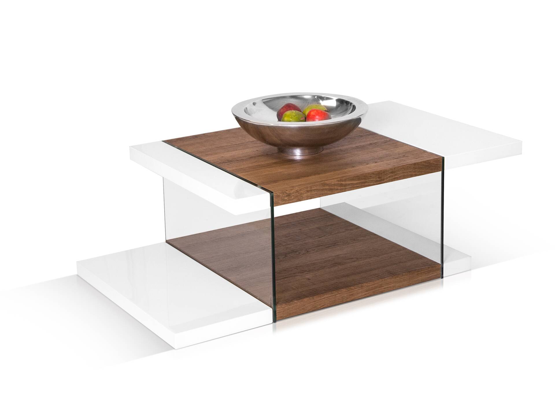 SOLITO Couchtisch, Material MDF, weiss/eichefarbig mit Glas 