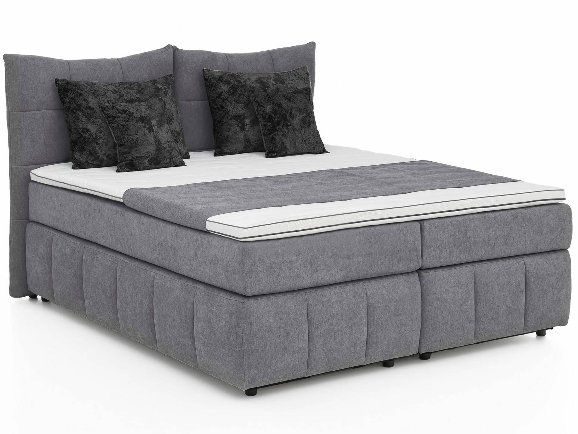 TAIPEH Boxspringbett mit Bettkasten, Bezug Stoff, anthrazit 