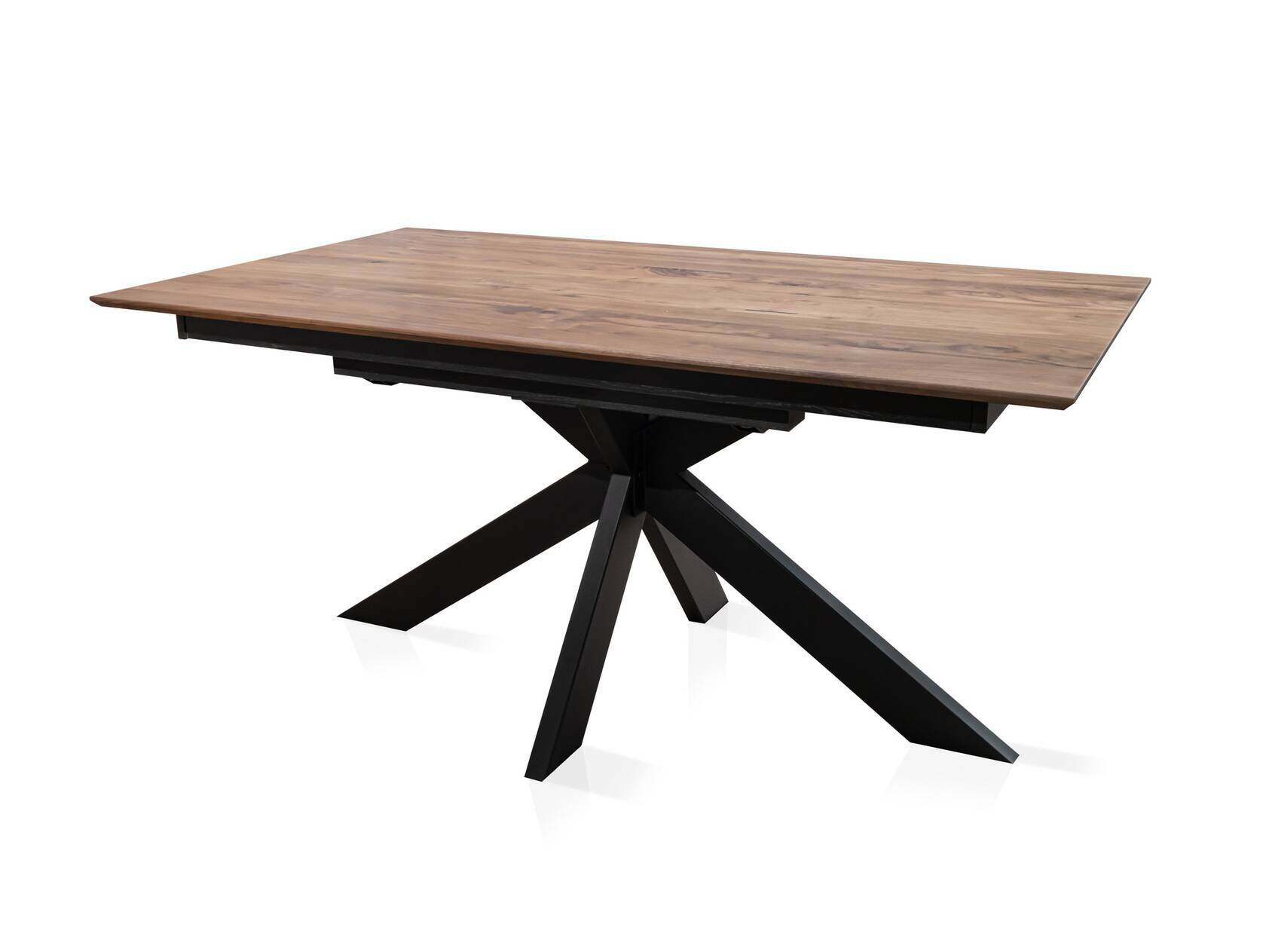 TAMIRO Esstisch ausziehbar, Material Massivholz/Metall, Nussbaum geölt 180/265 x 100 cm