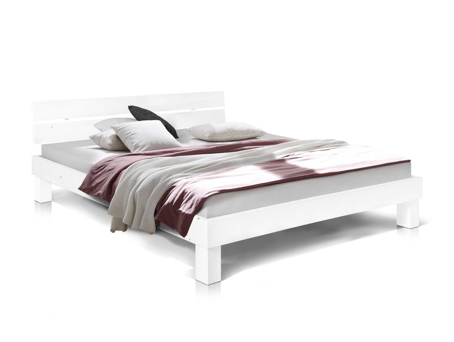 PUMBA Massivholzbett mit Kopfteil, Material Massivholz, Fichte 160 x 220 cm | weiss | Standardhöhe