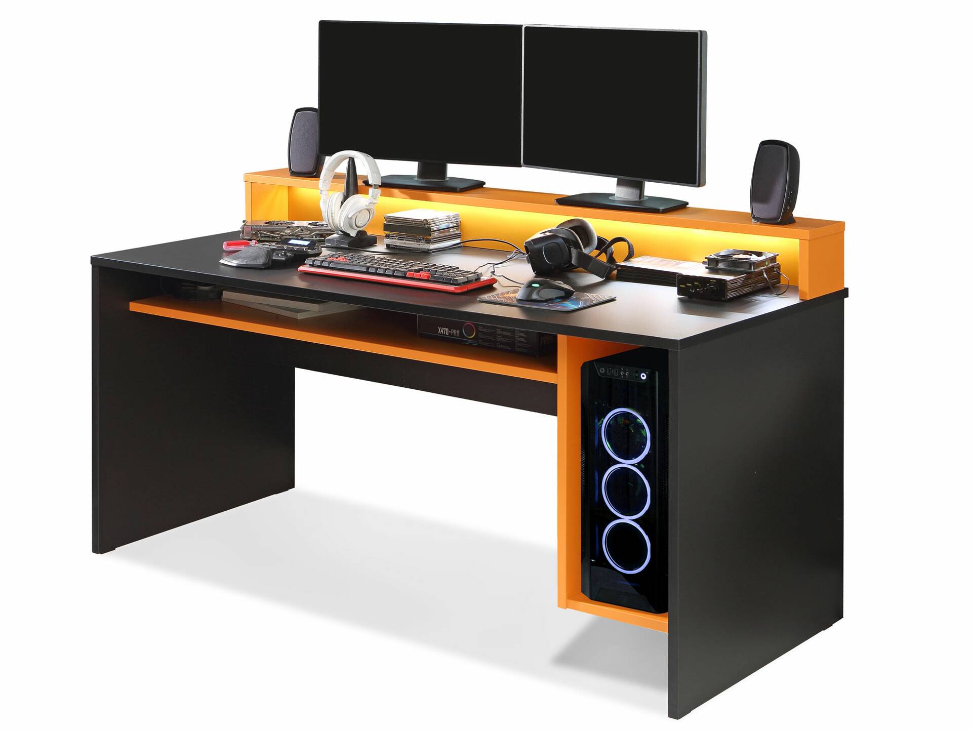 TEZO II Gaming Schreibtisch, Material Dekorspanplatte, schwarz/orange 