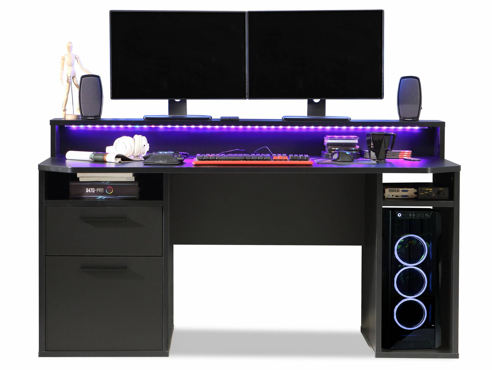 TEZO III Gaming Schreibtisch, Material Dekorspanplatte, schwarz matt 