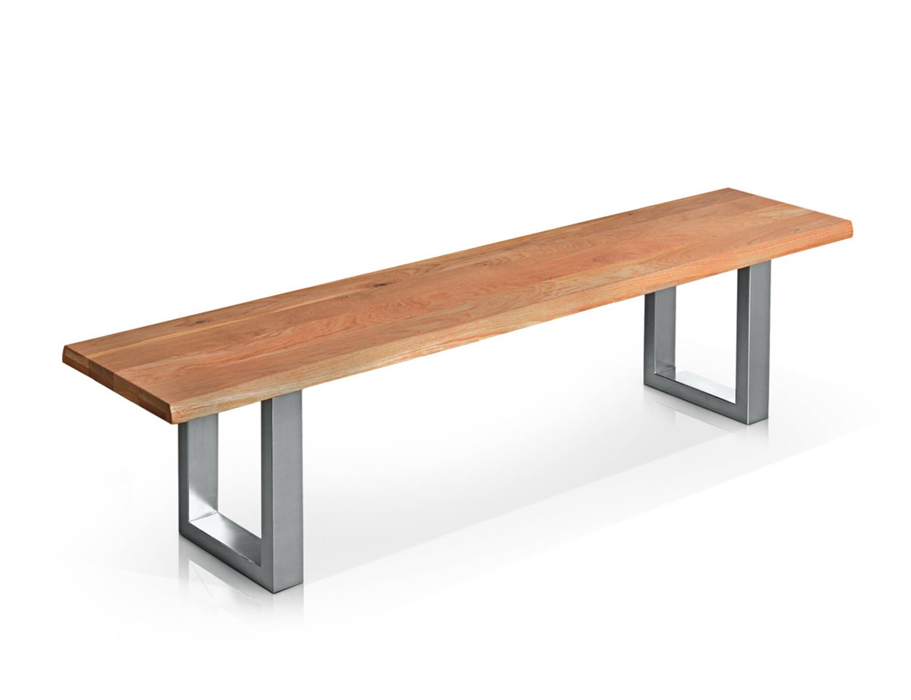 TOBAGO Sitzbank, Material Massivholz/Metall, Wildeiche / Fuß edelstahlfarbig lackiert 